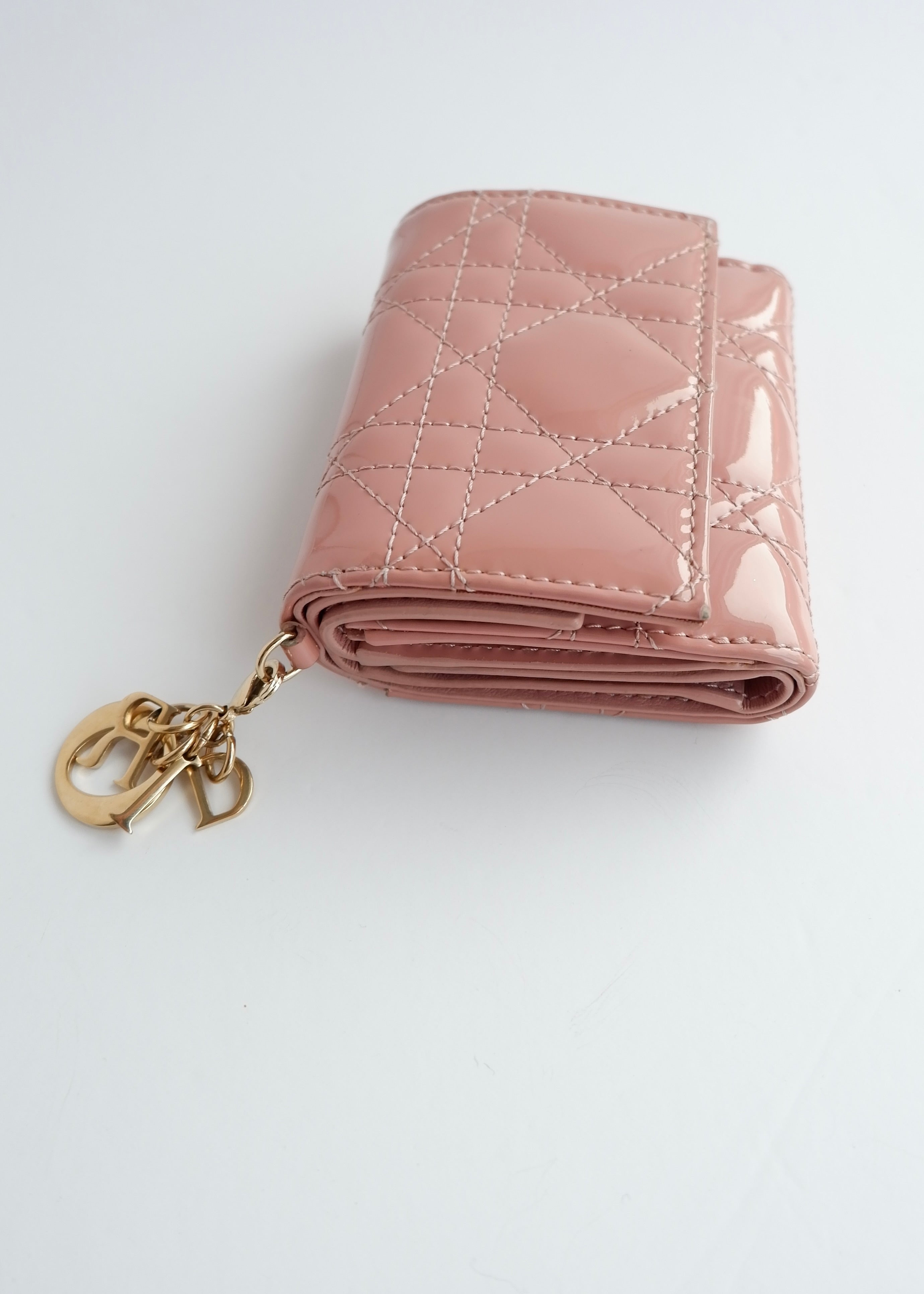 Authentic Preowned Dior Dusty Rose Patent Leather Lotus Wallet