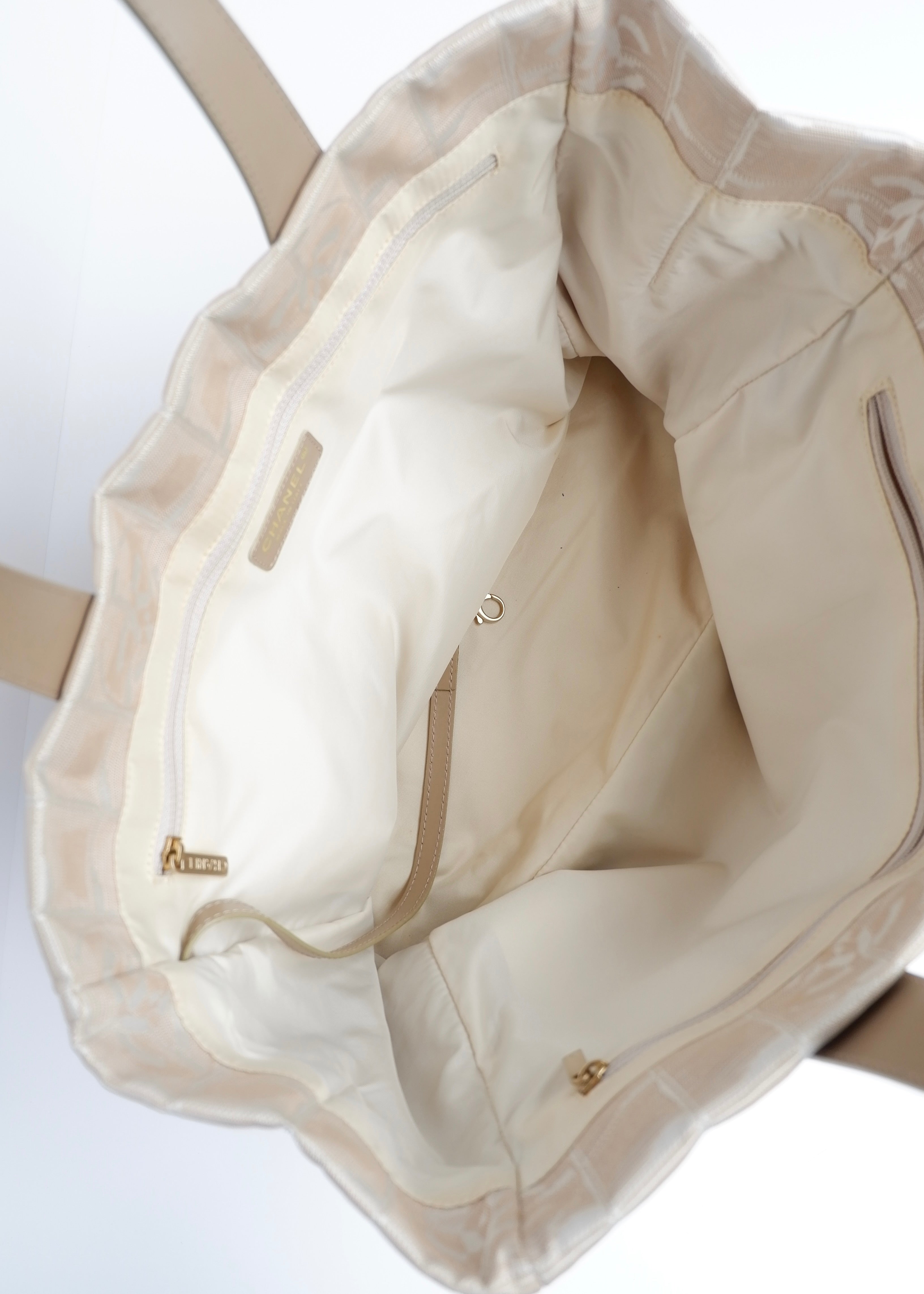 Authentic Preowned Chanel Beige Canvas/ Leather Travel Line Tote Bag
