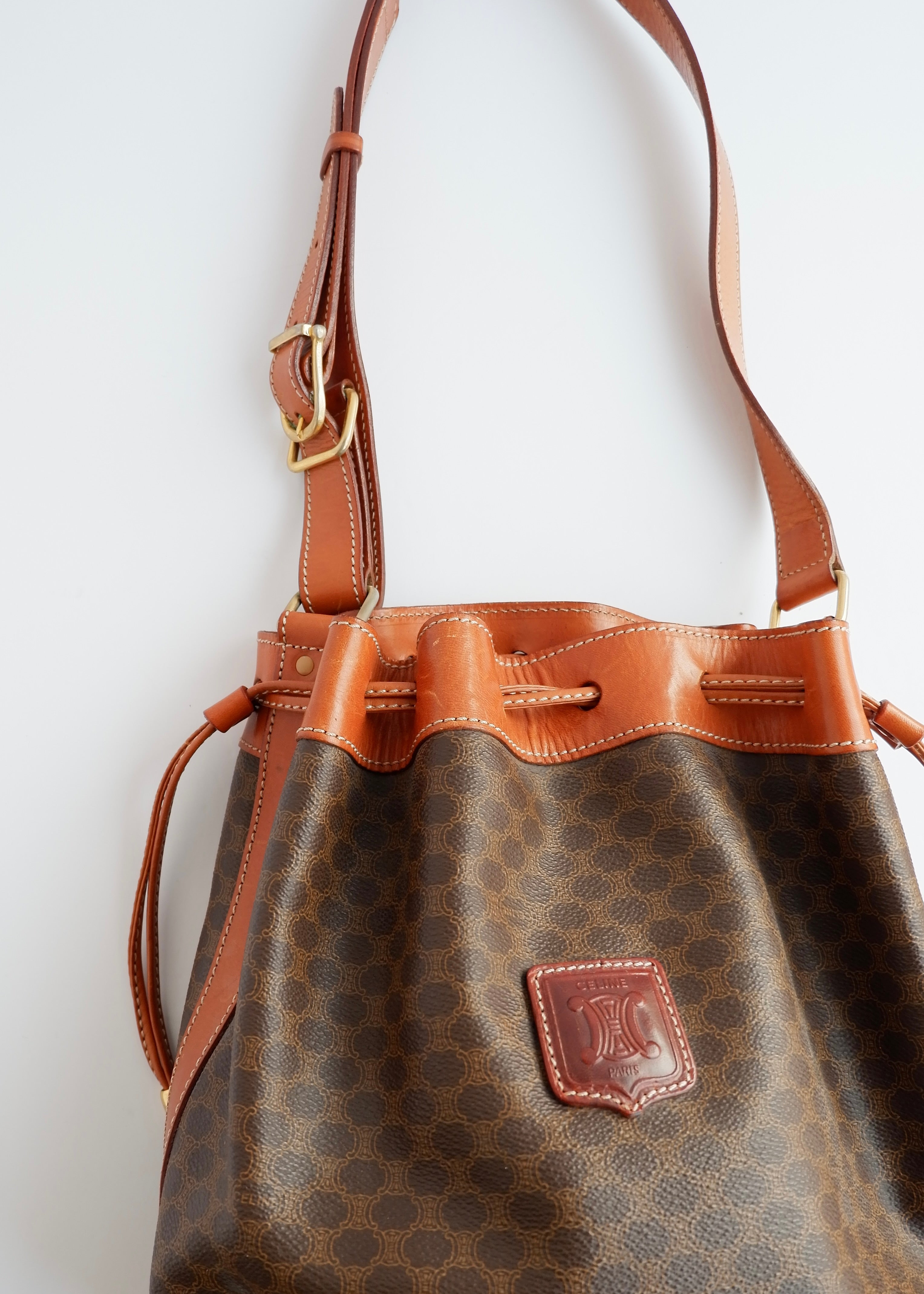 Authentic Preowned Vintage Celine Brown Macadam Bucket Crossbody Bag