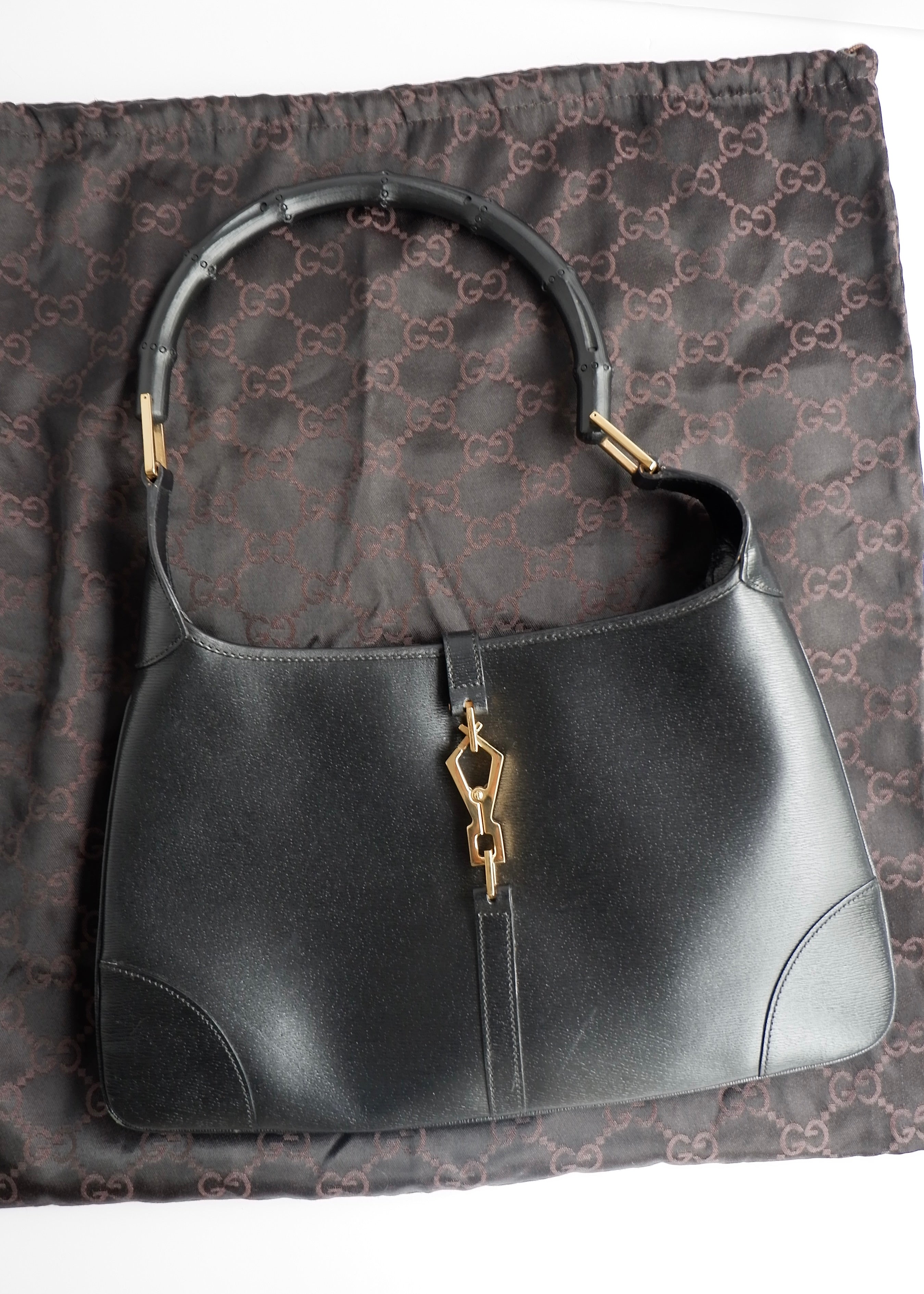 Authentic Preowned Gucci Jackie O Black Leather Bamboo Shoulder Bag