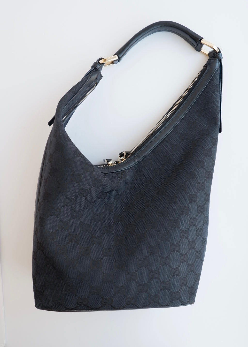 Authentic Preowned Gucci Black GG Canvas/ Leather Hobo Shoulder Bag