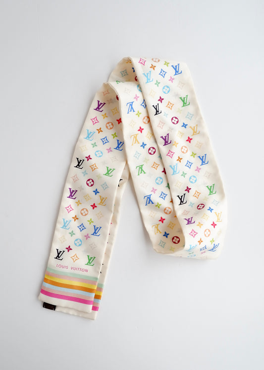 Authentic Preowned Louis Vuitton Monogram Multicolored Takashi Murakami Silk Scarf