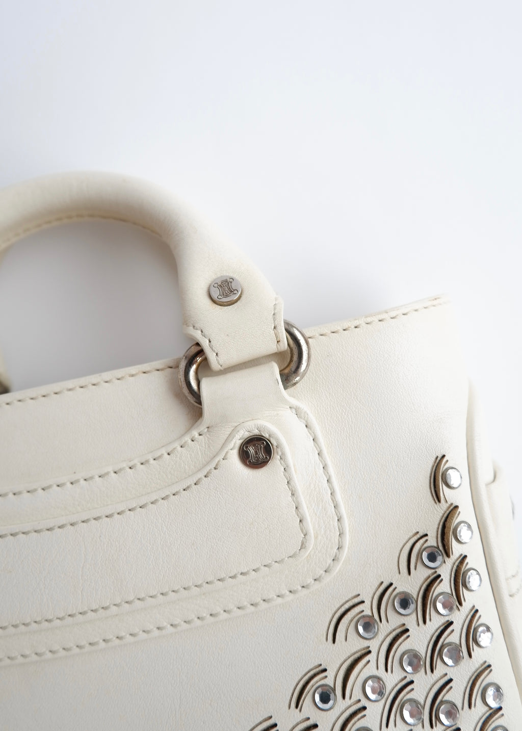Authentic Preowned Celine White Leather/ Gem Stone Mini Boogie Bag
