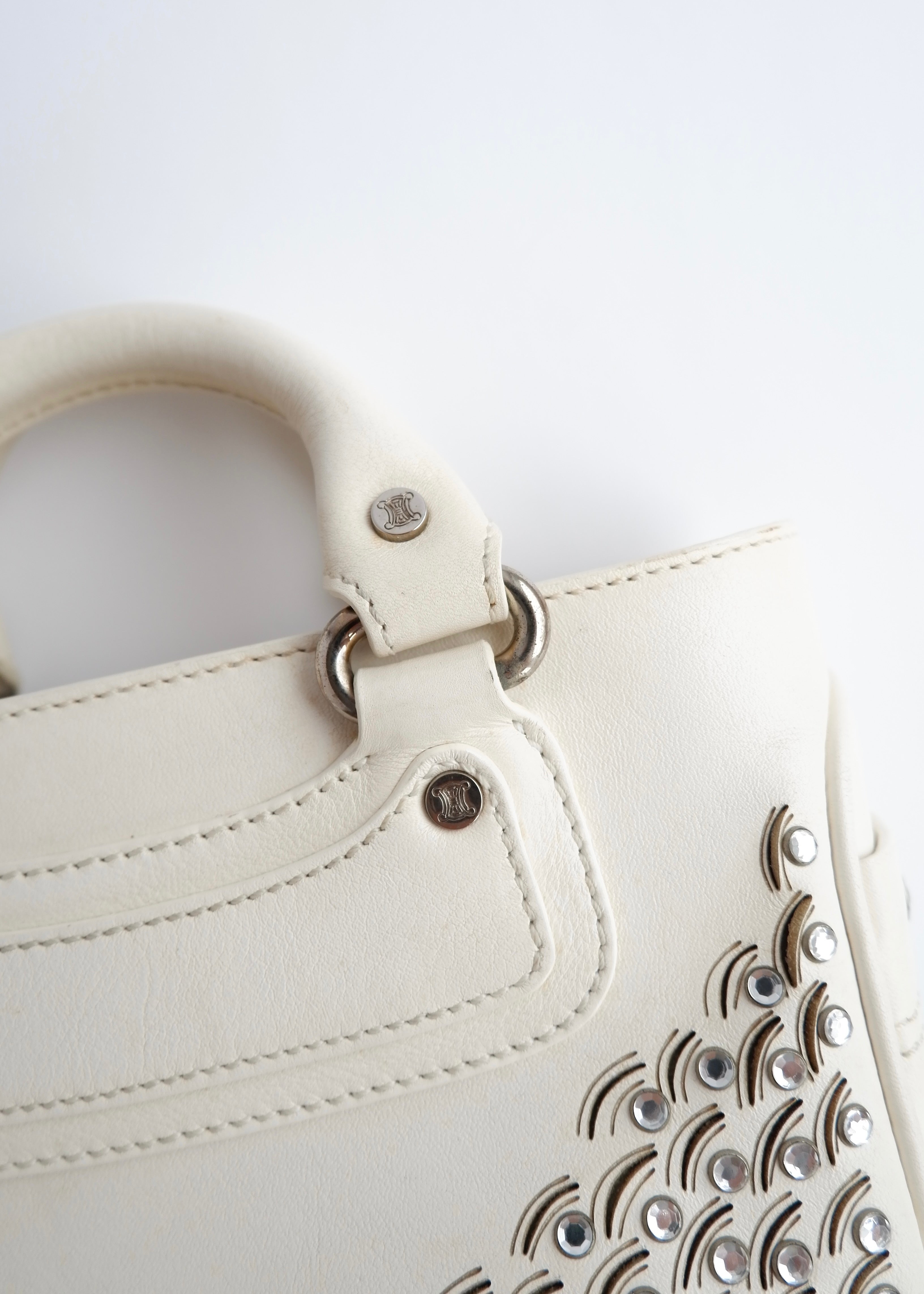 Authentic Preowned Celine White Leather/ Gem Stone Mini Boogie Bag