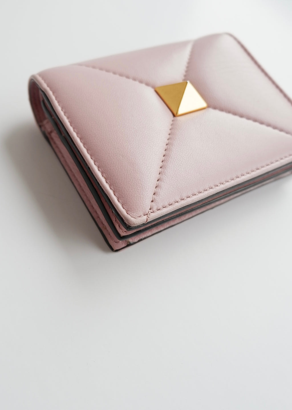 Authentic Preowned Valentino Light Pink Leather Small Nappa Roman Stud Bi-Fold Wallet
