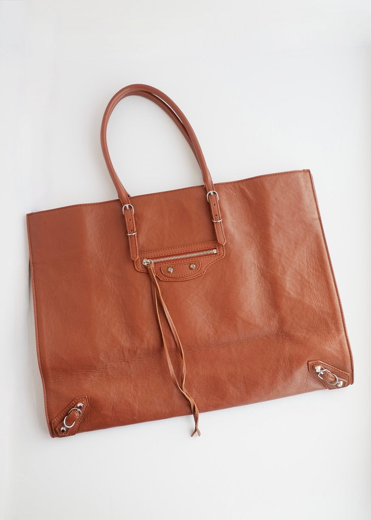 Authentique sac cabas Balenciaga City en cuir marron, grande taille