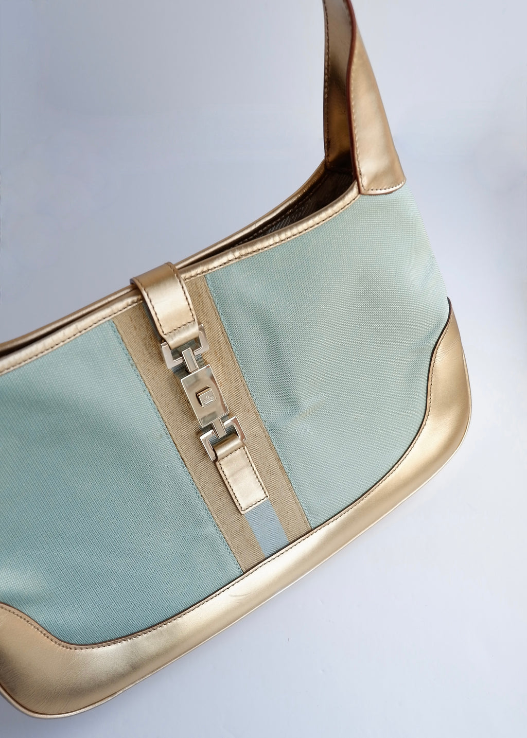 Authentique sac à bandoulière Gucci Jackie bleu/doré d'occasion