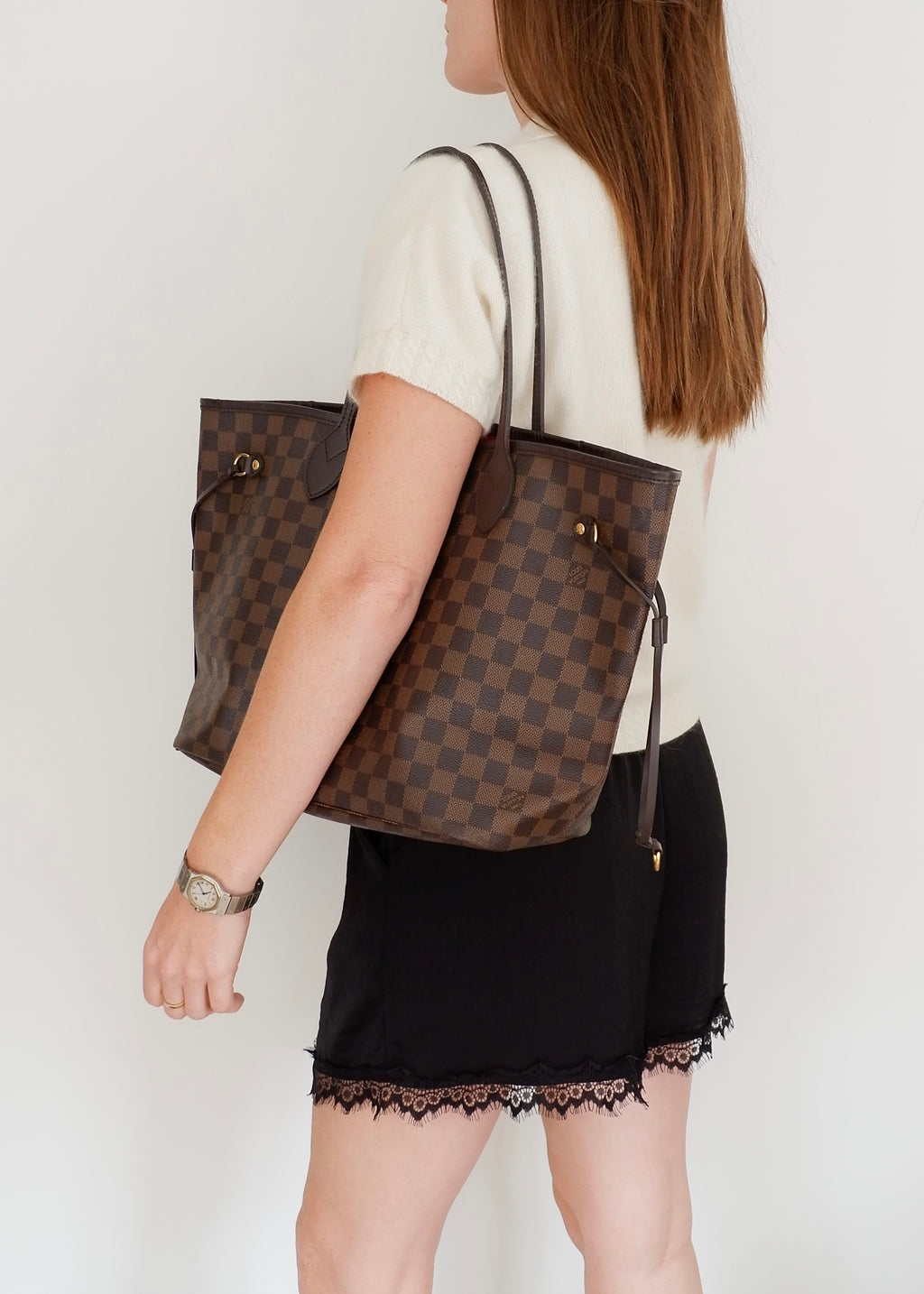Preowned Louis Vuitton Damier Ebene Neverfull MM