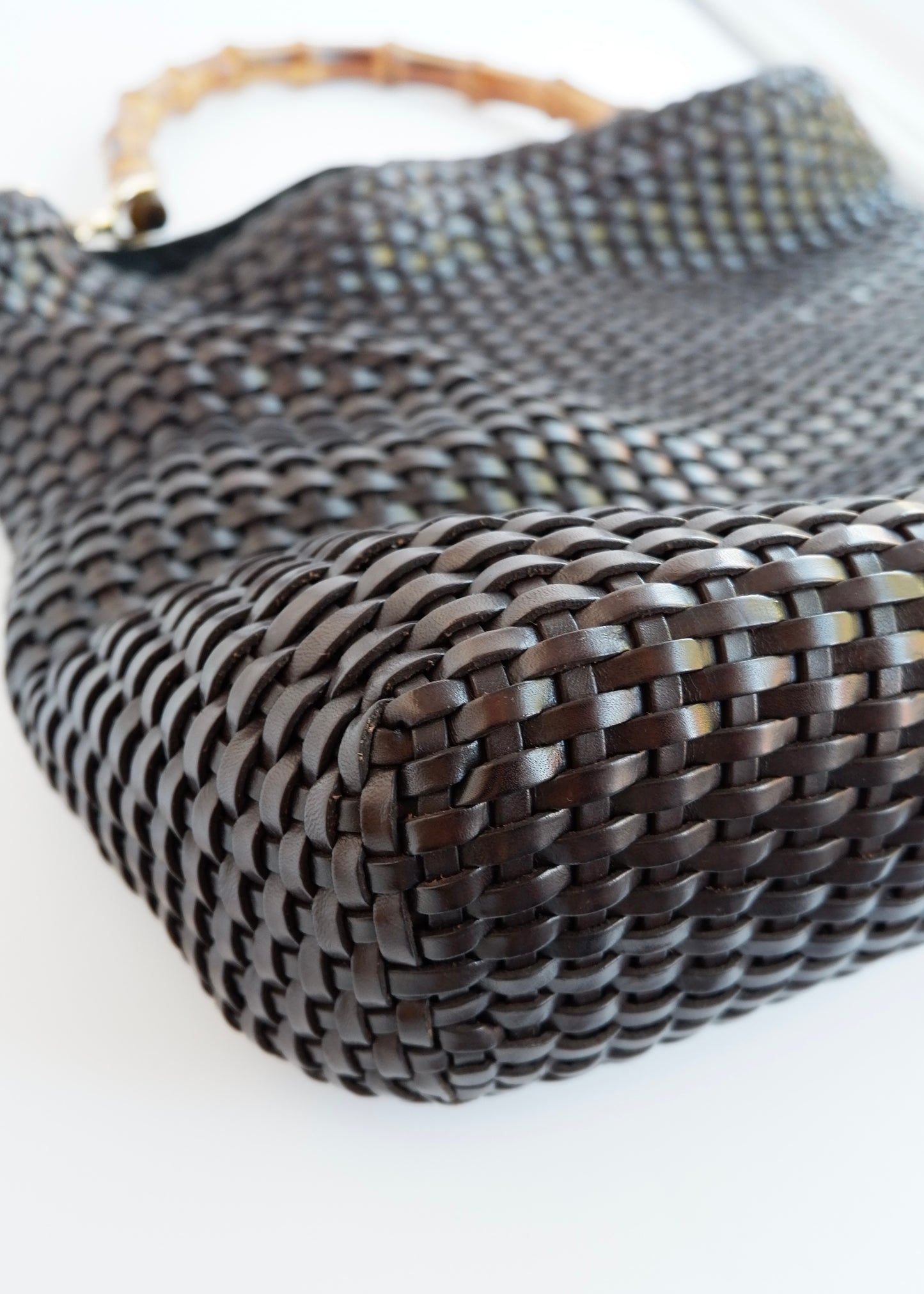 Authentic Preowned Gucci Brown Woven Leather Bamboo Hobo Shoulder Bag