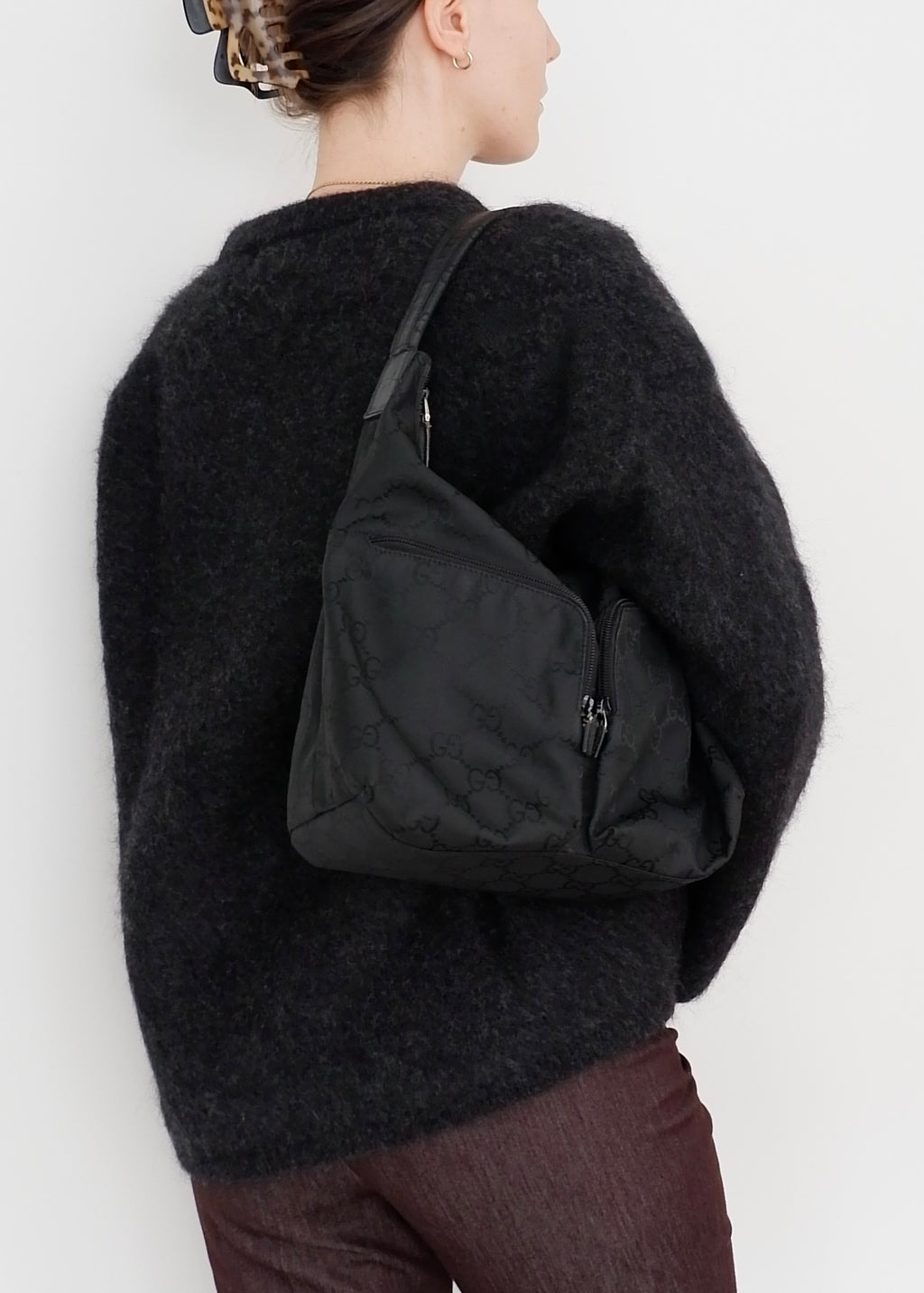 Authentic Preowned Gucci Black GG Nylon Side Pocket Shoulder Bag