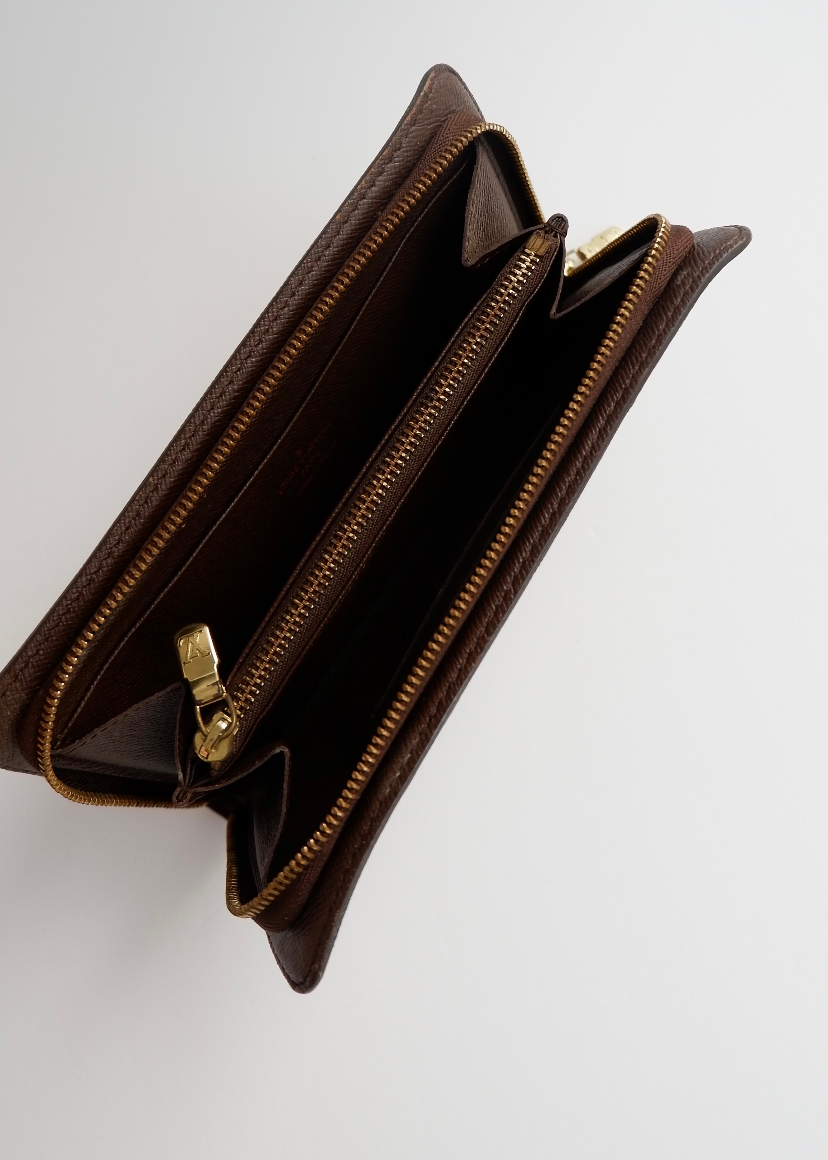 Preowned Louis Vuitton Brown Damier Ebene Long Zip Around Wallet
