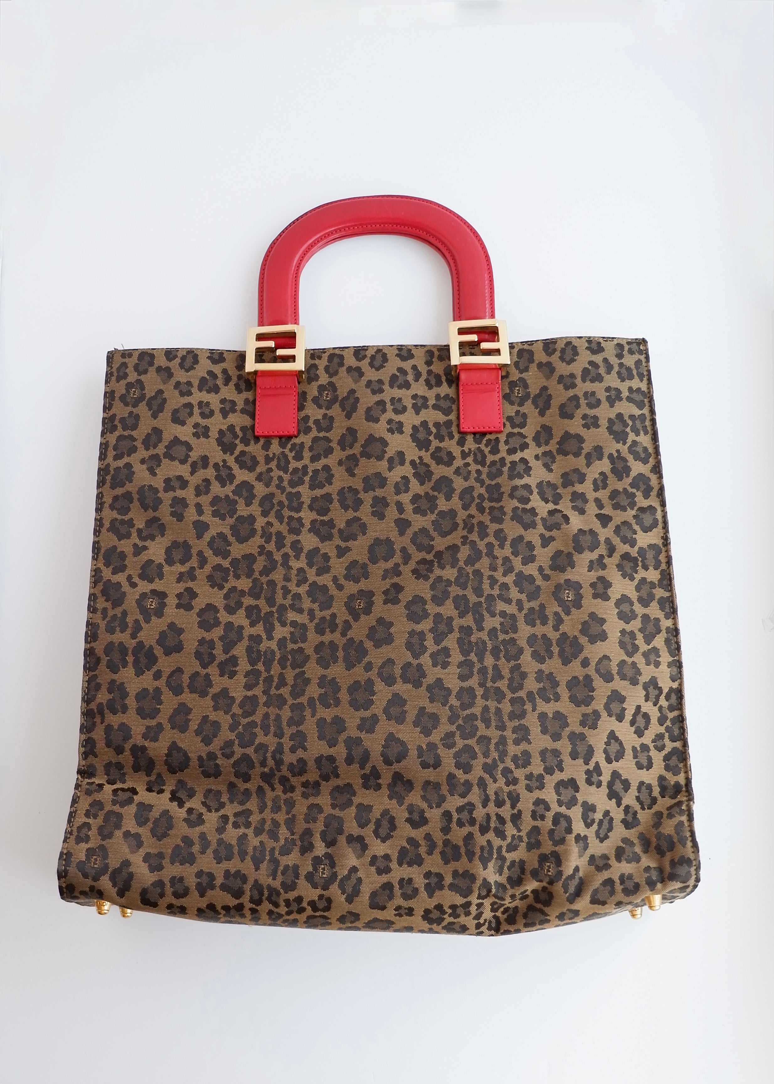 Authentic Preowned Vintage Fendi Animal Print Canvas/Leather Top Handle Tote