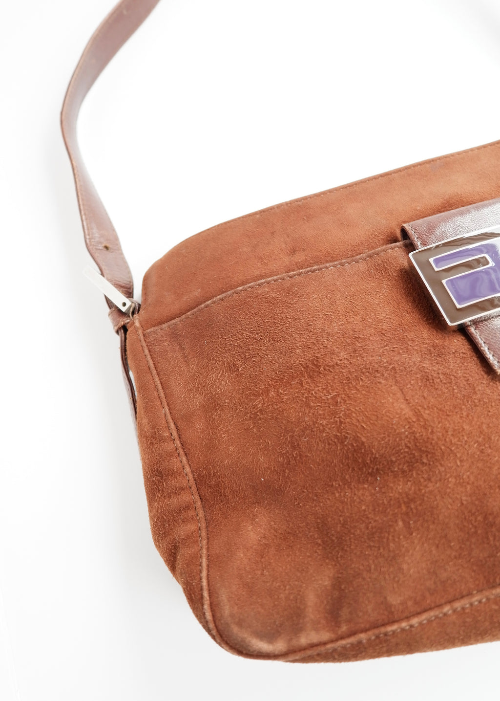 Sac porté épaule Fendi en daim et cuir marron, d'occasion, authentique