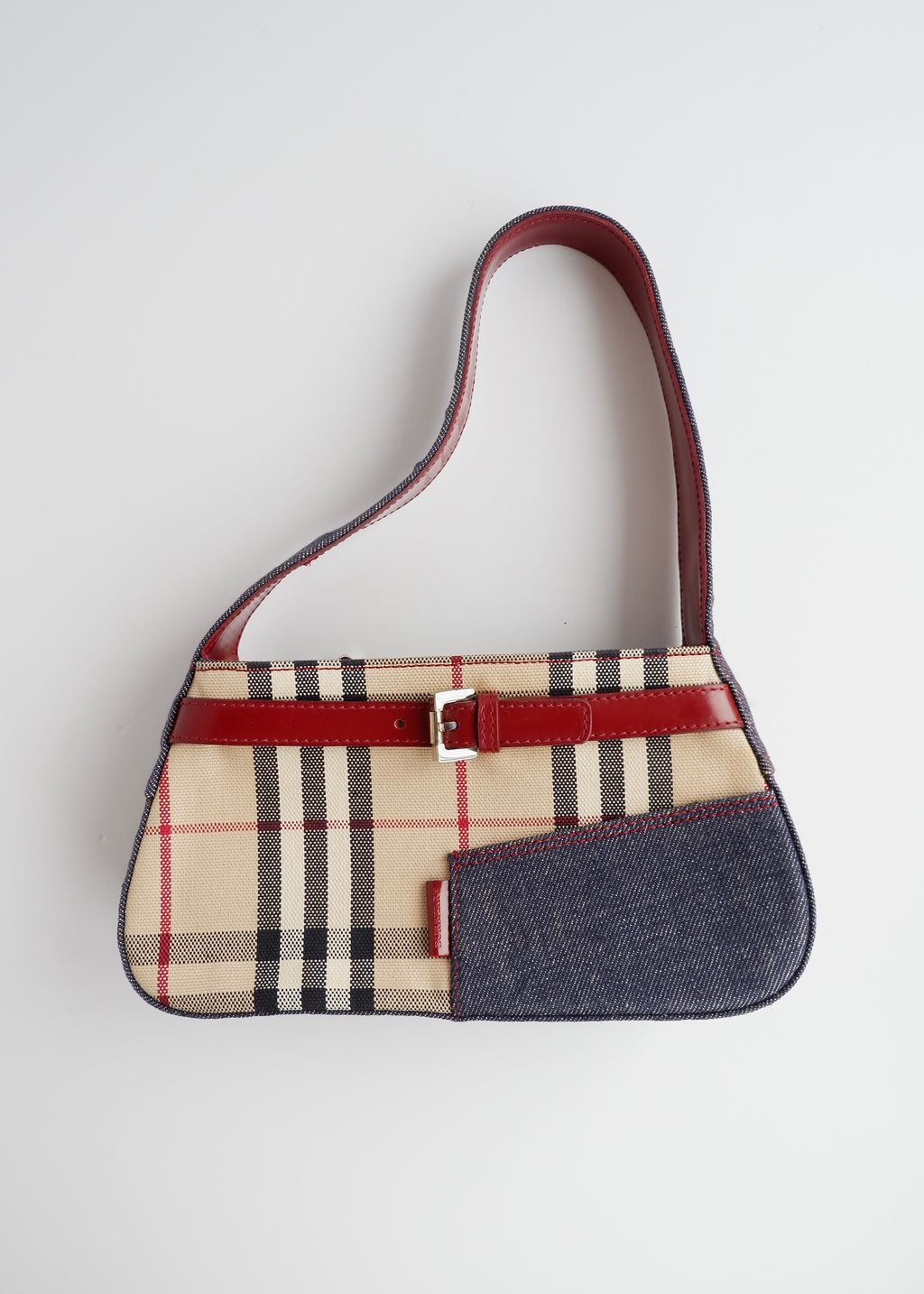 Sac porté épaule Burberry Novacheck/Denim vintage authentique d'occasion