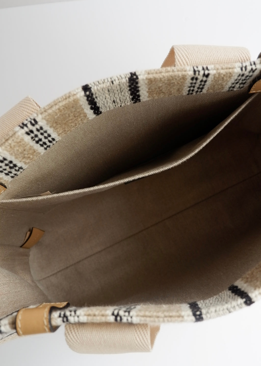 Authentic Preowned Chloe Beige/Black Striped Canvas Medium Woody Tote Bag
