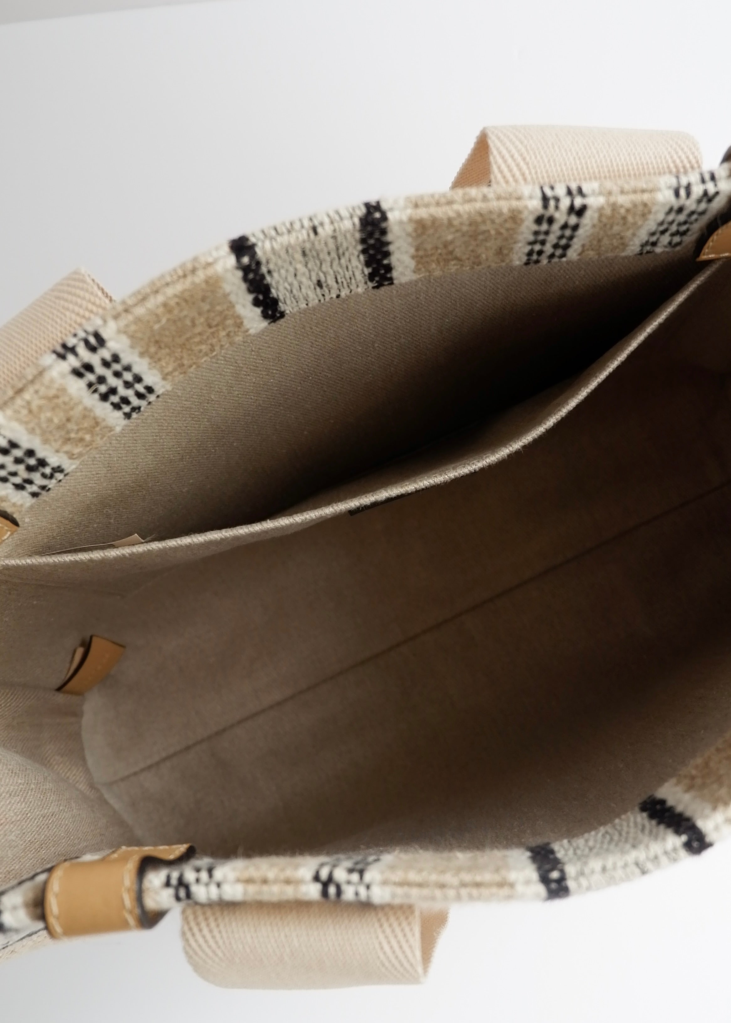 Authentic Preowned Chloe Beige/Black Striped Canvas Medium Woody Tote Bag