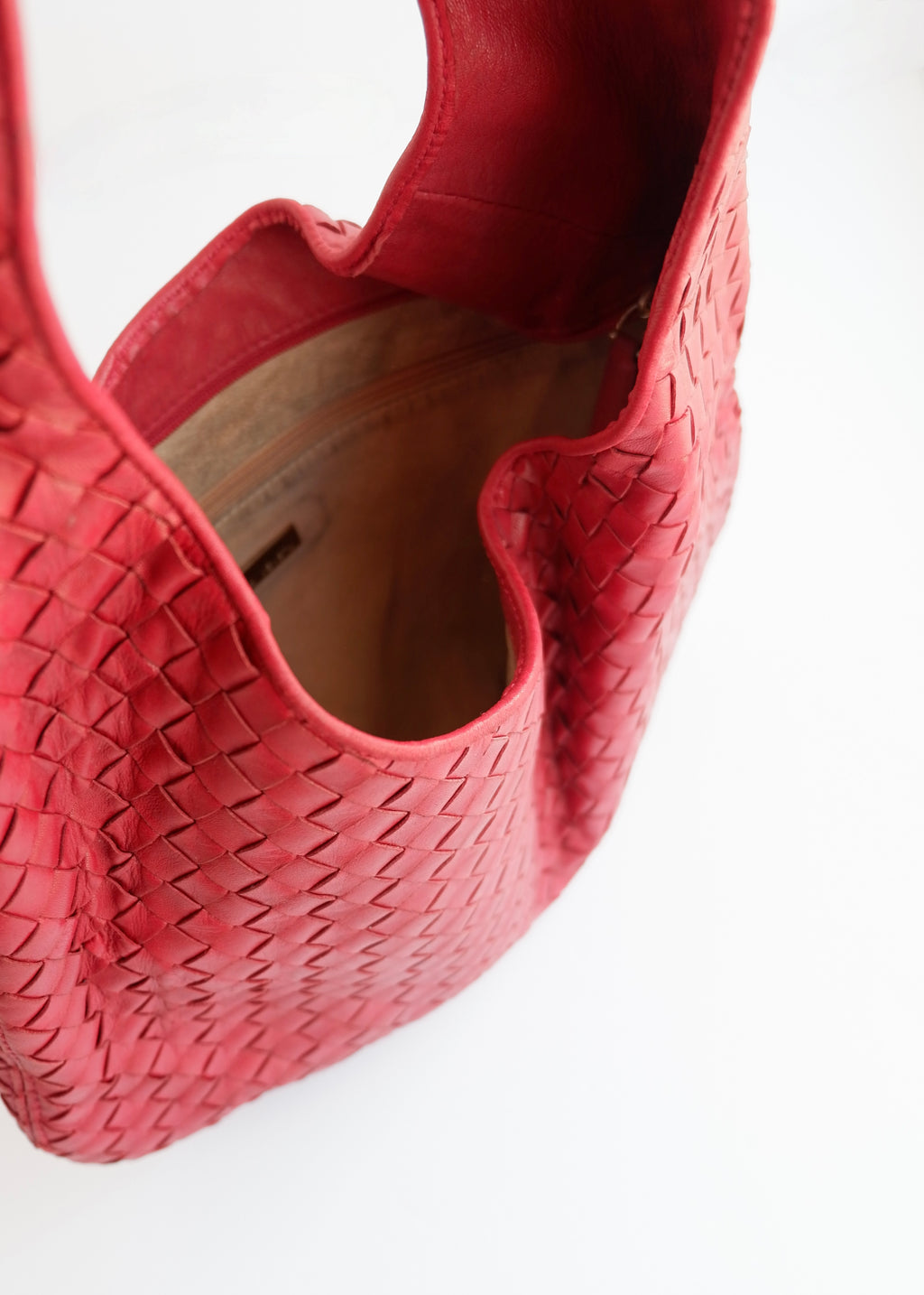 Authentic Preowned Vintage Bottega Veneta Red Leather Intrecciato Shoulder Bag