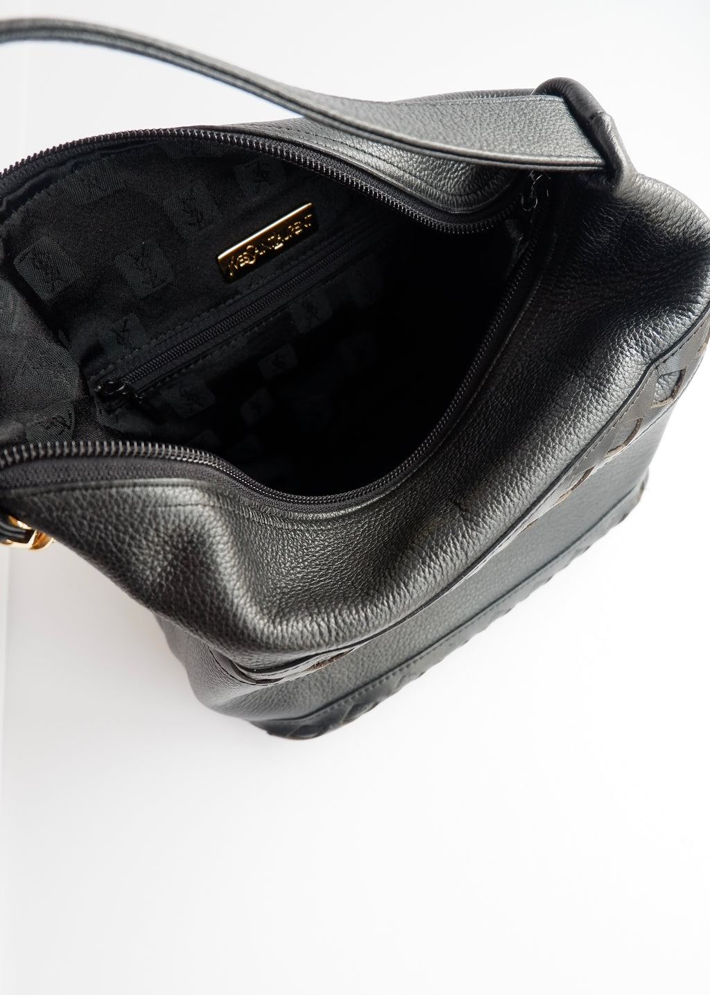 Sac à main YSL vintage authentique d'occasion en cuir grainé noir