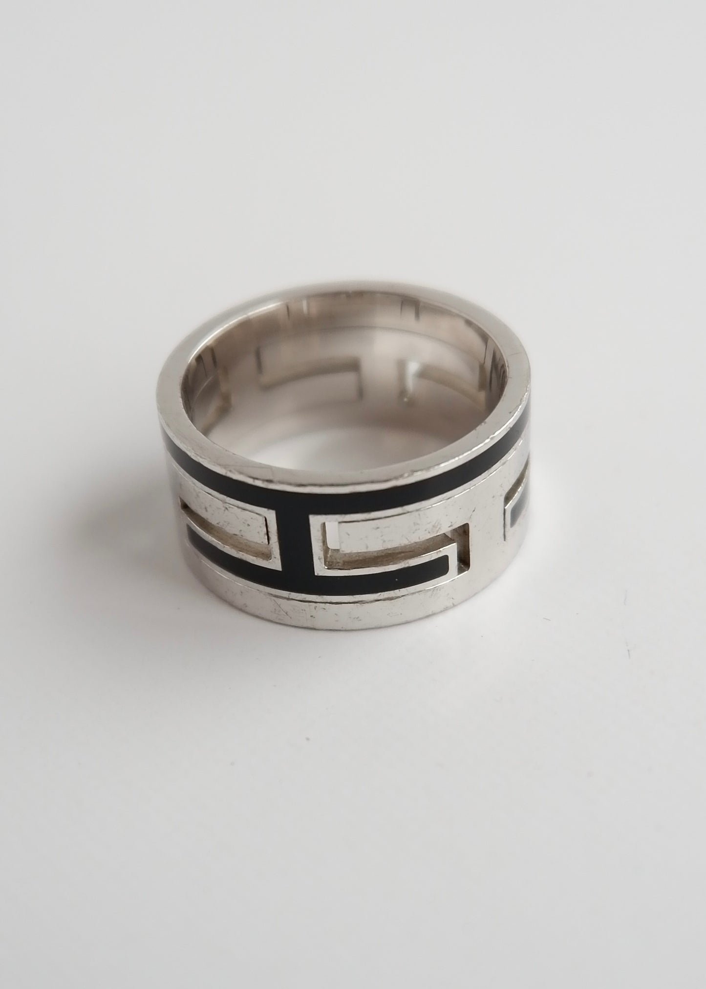 Authentic Preowned Hermes Black/ Silver Move H Ring