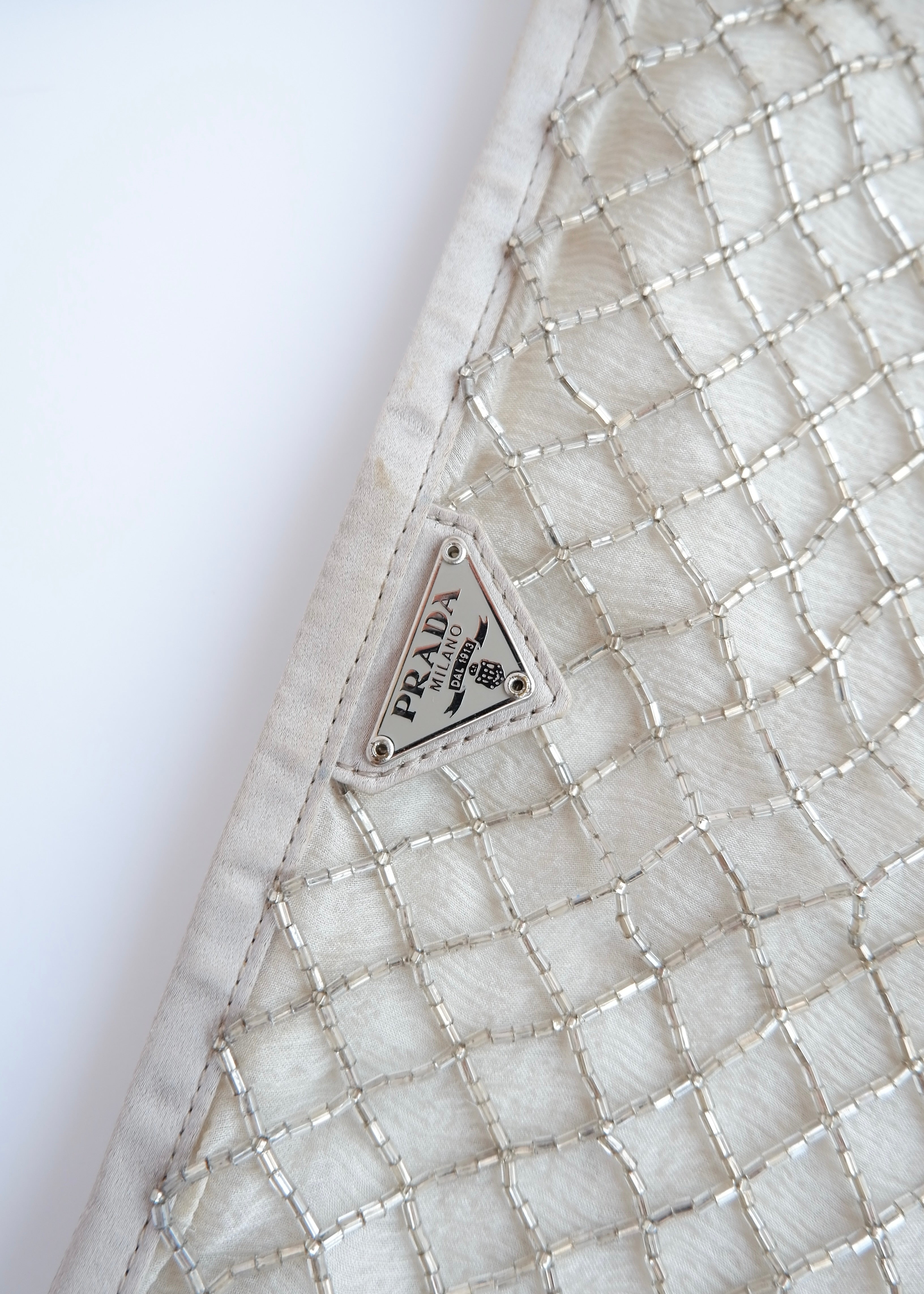 Authentic Preowned Prada Champagne Satin Beaded Shoulder Bag