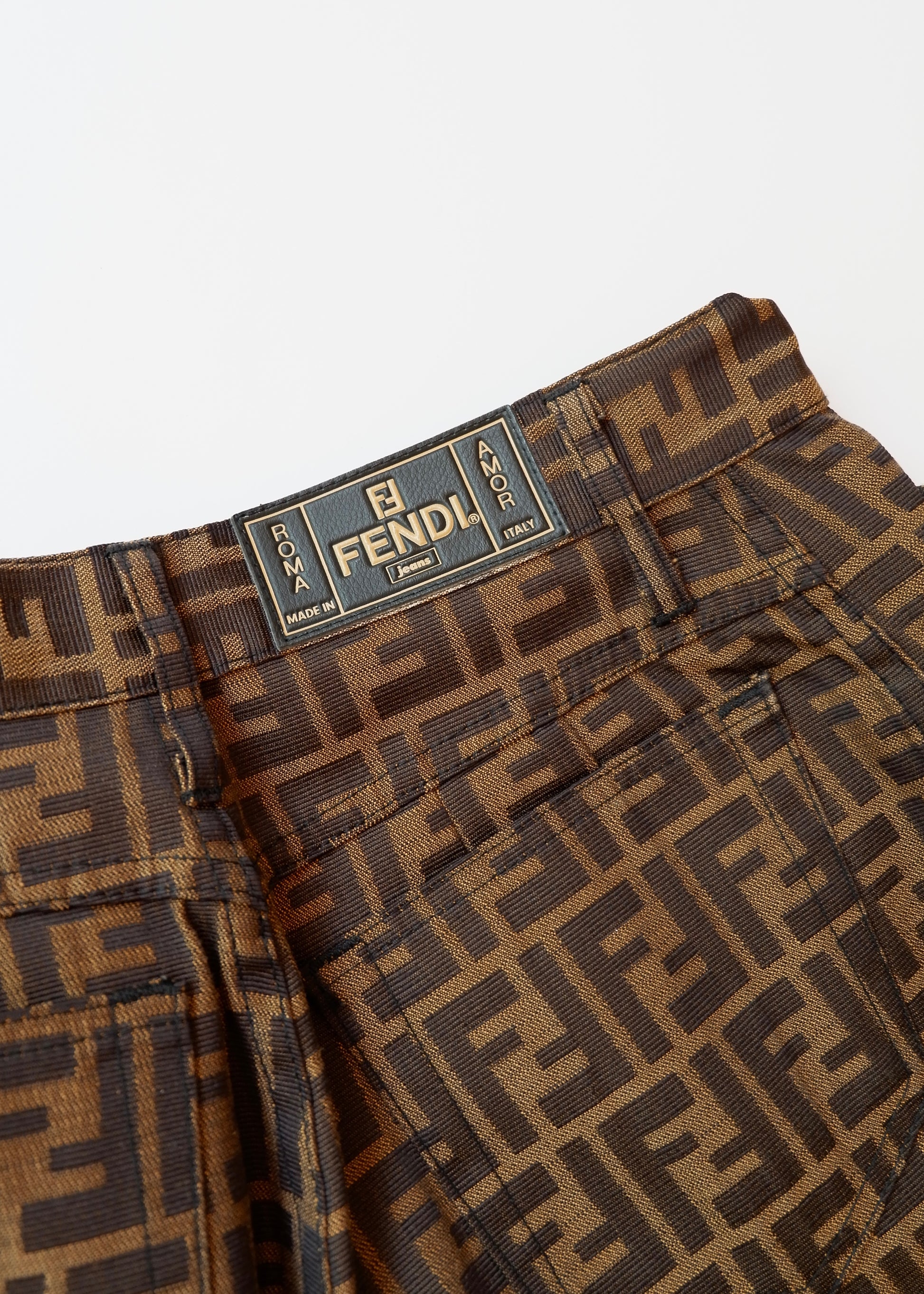 Authentic Preowned Vintage Fendi Brown Zucca Print Straight Leg