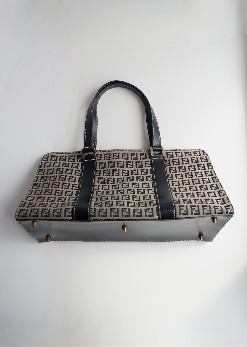 Authentic Preowned Vintage Fendi Navy Zucchino East West Shoulder Bag