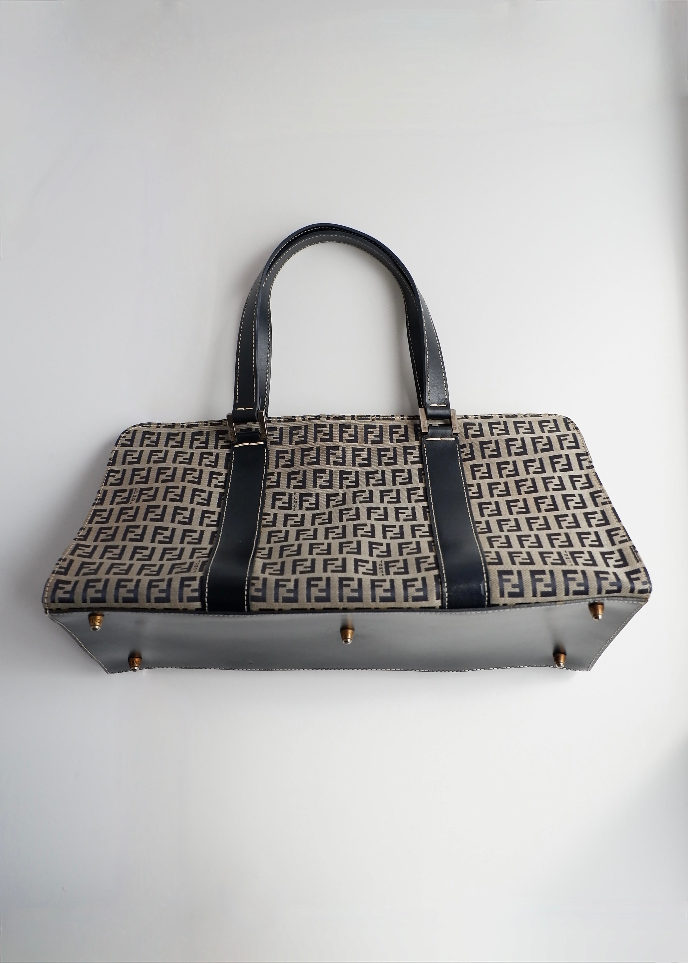 Authentic Preowned Vintage Fendi Navy Zucchino East West Shoulder Bag