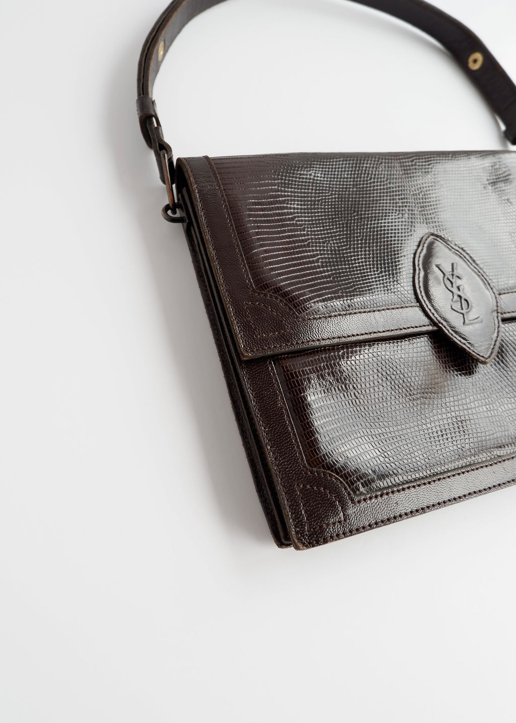 Sac bandoulière YSL vintage authentique en cuir marron d'occasion