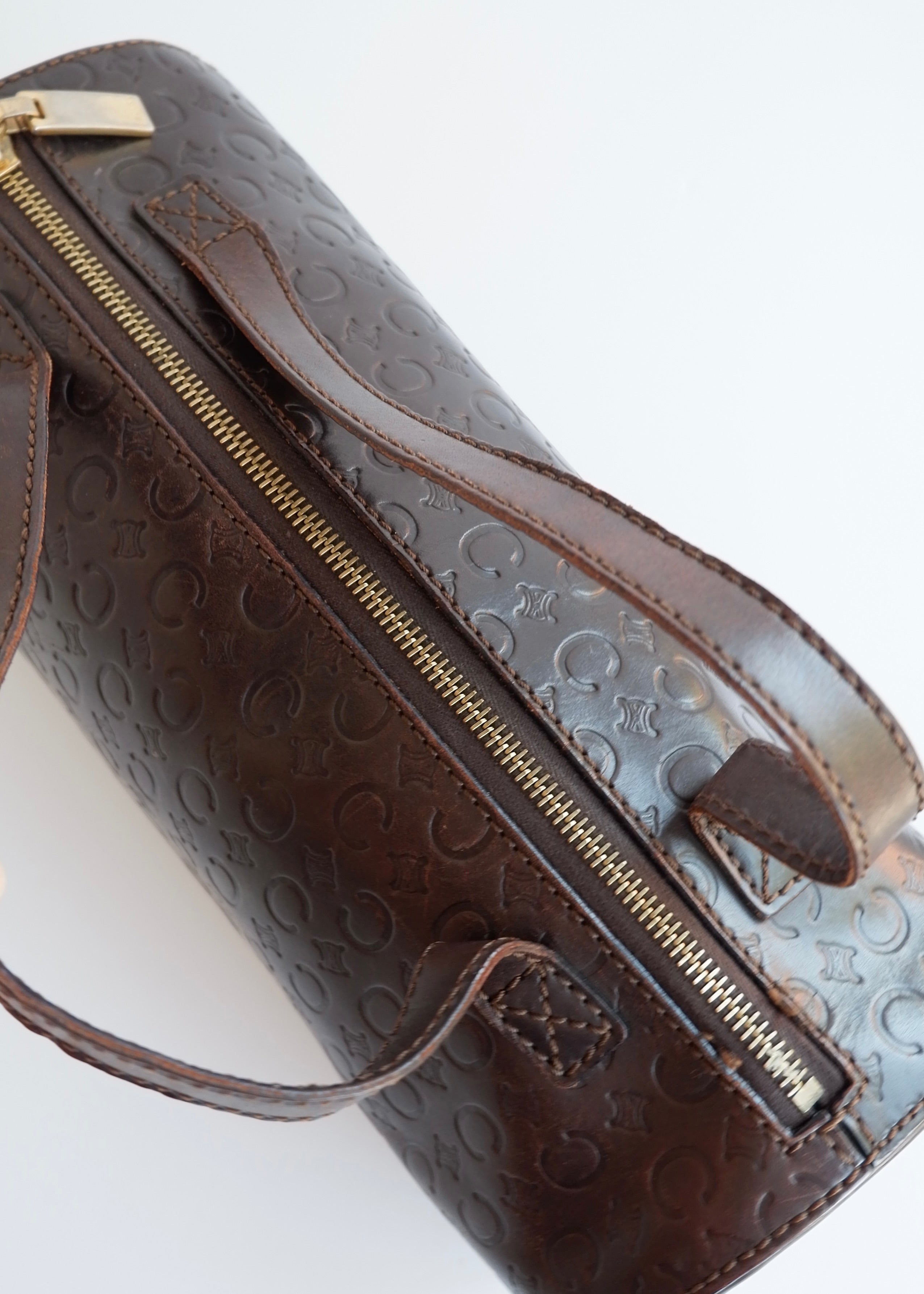 Preowned Vintage Celine Brown Leather Top Handle Cubic Bag