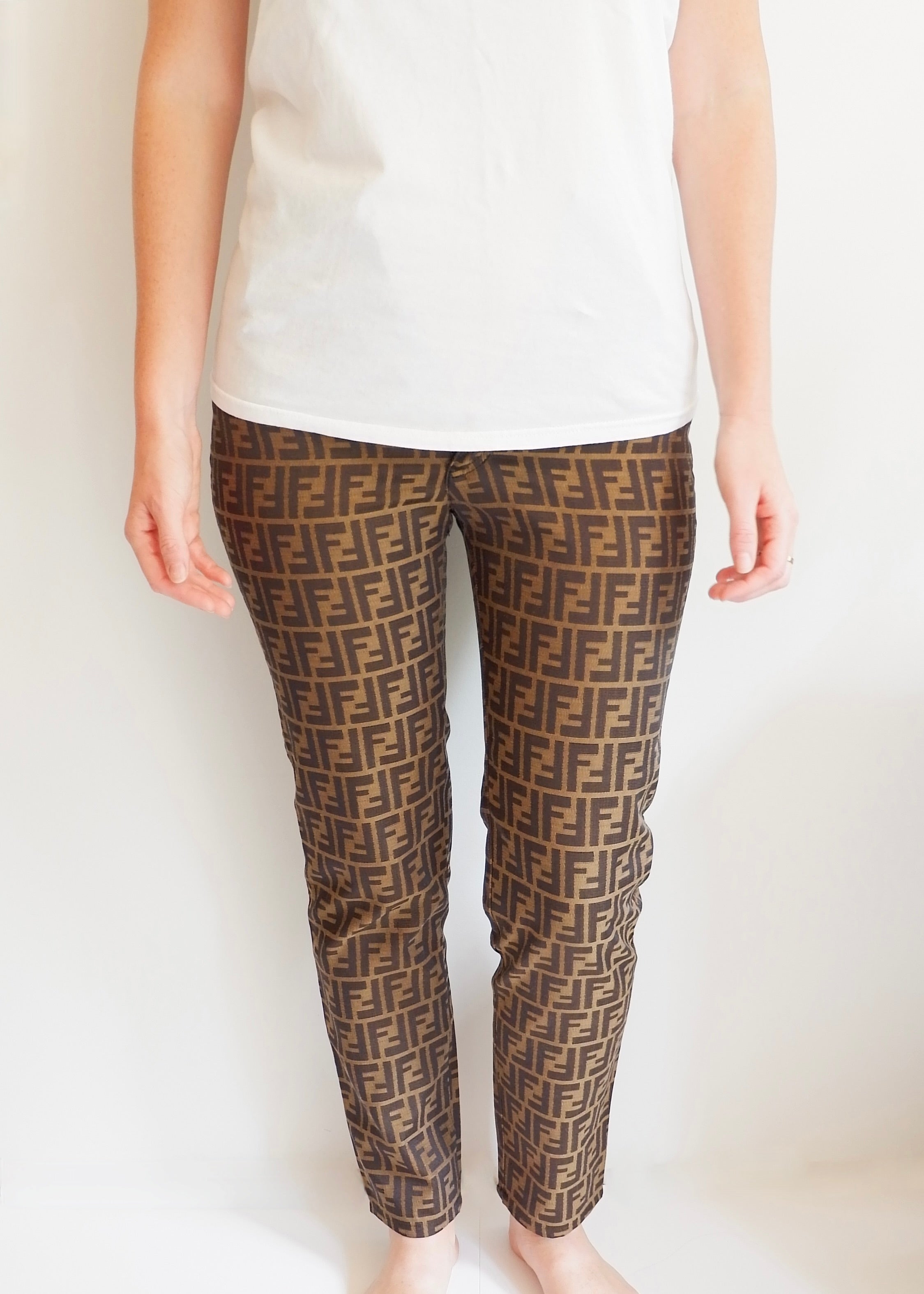 Authentic Preowned Vintage Fendi Brown Zucca Print Straight Leg Pants - S
