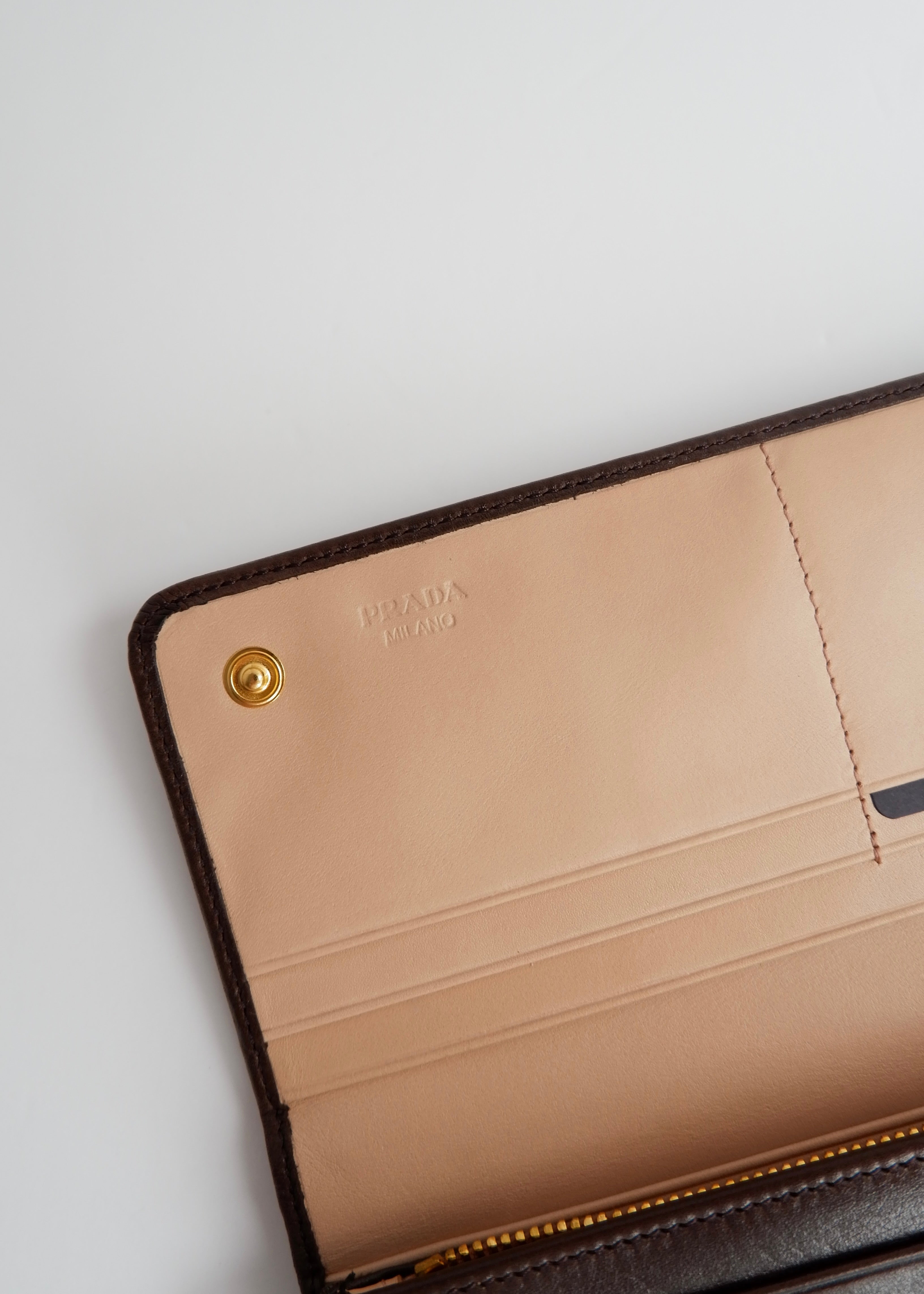 Authentic Preowned Prada Dark Brown Leather Long Wallet