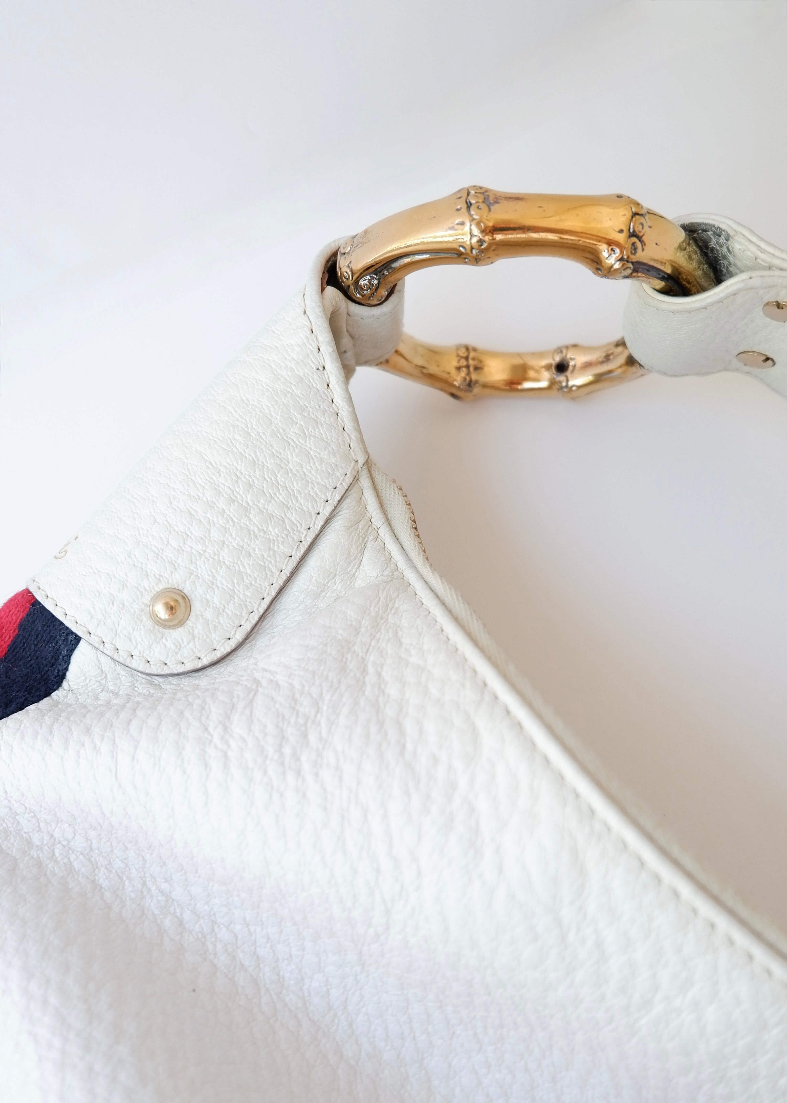 Preowned Gucci White Leather Sherry Line Hobo Shoulder Bag
