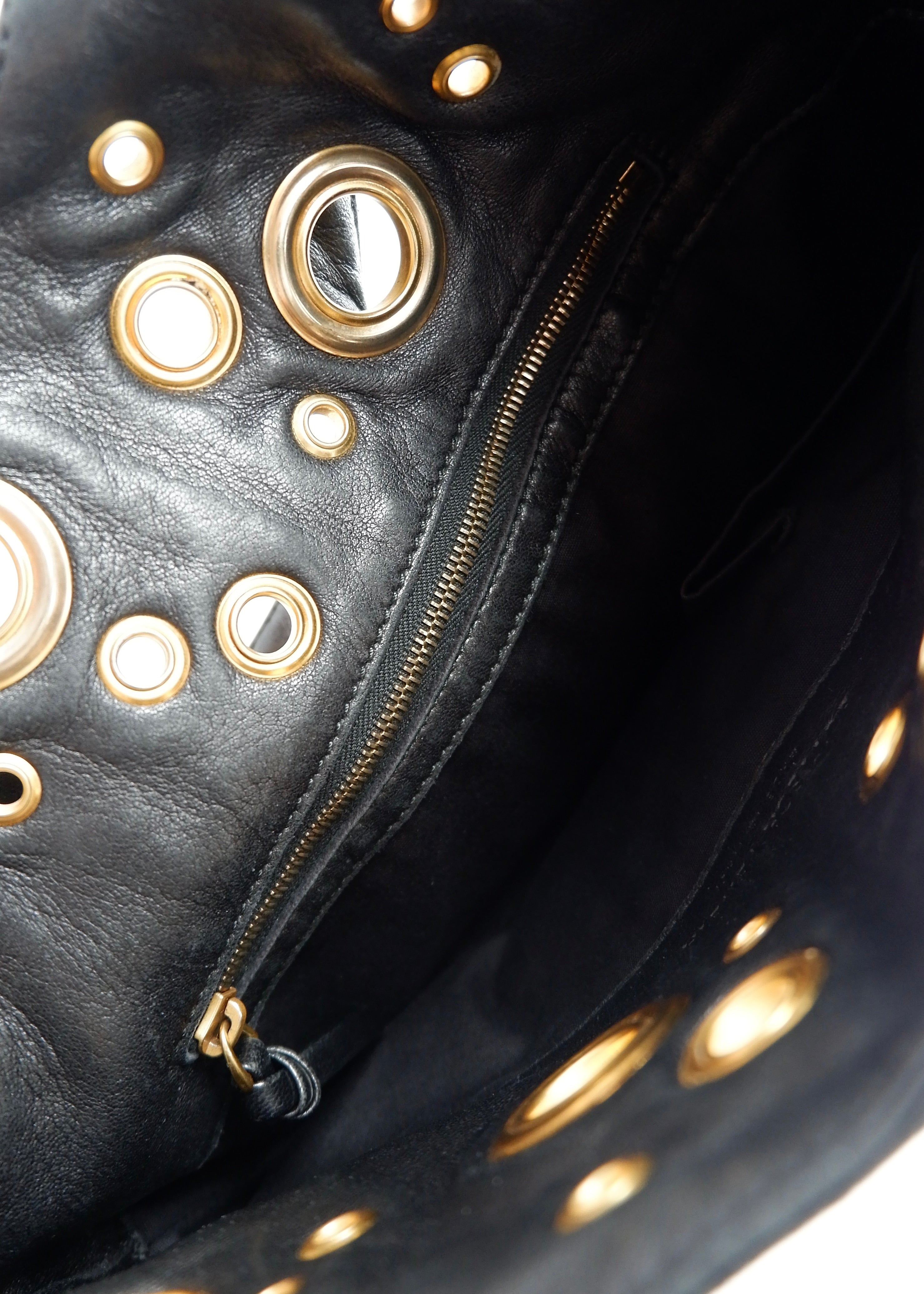 Authentic Preowned Bottega Veneta Black Leather Intrecciato Gold Rivet/Studded Handbag