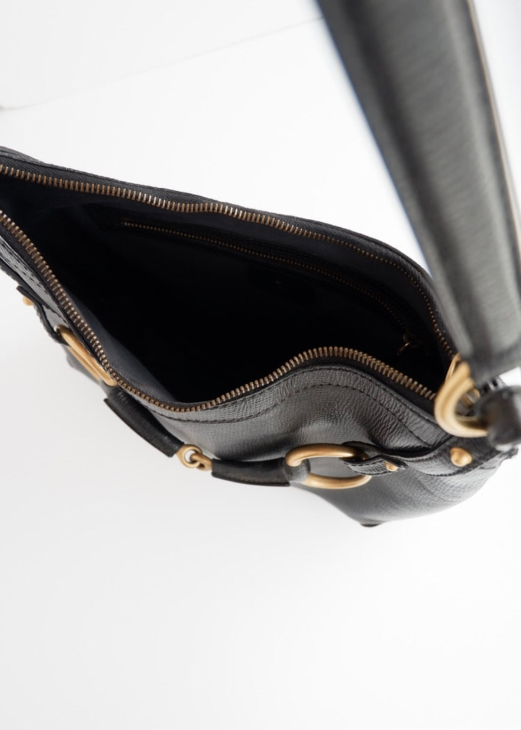 Sac à bandoulière Gucci d'occasion authentique en cuir noir avec mors