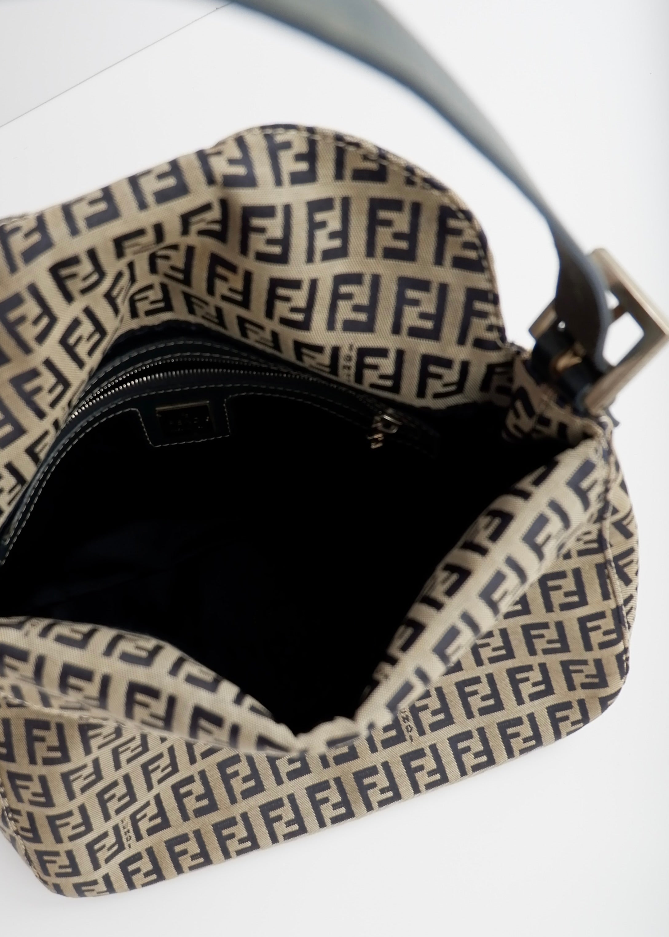 Authentic Preowned Fendi Zucchino Mamma Baguette Shoulder Bag