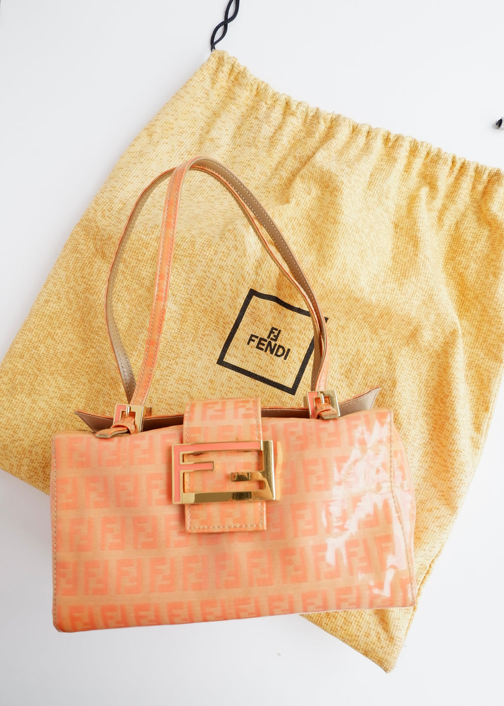 Authentic Preowned Vintage Fendi Orange Zucchino Coated Canvas Shoulder Bag