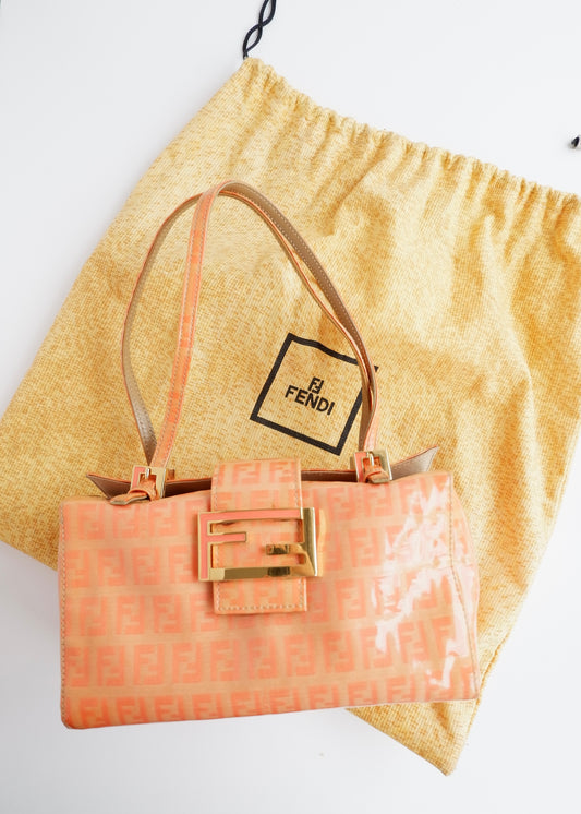 Authentic Preowned Vintage Fendi Orange Zucchino Coated Canvas Shoulder Bag