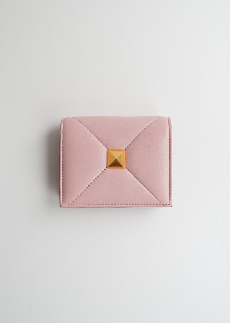 Authentic Preowned Valentino Light Pink Leather Small Nappa Roman Stud Bi-Fold Wallet