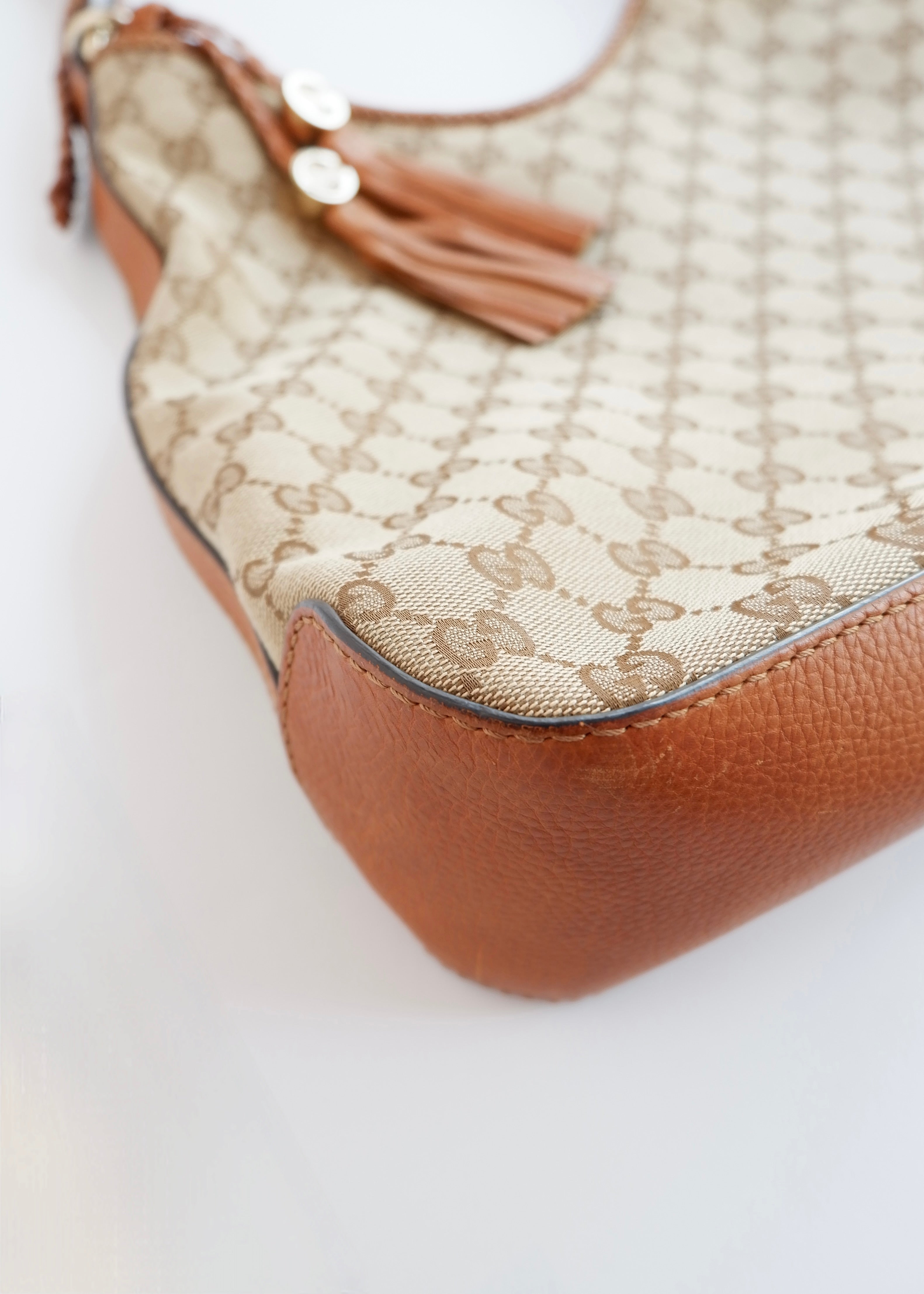 Preowned Gucci Brown GG Canvas Leather Tassel Shoulder Bag