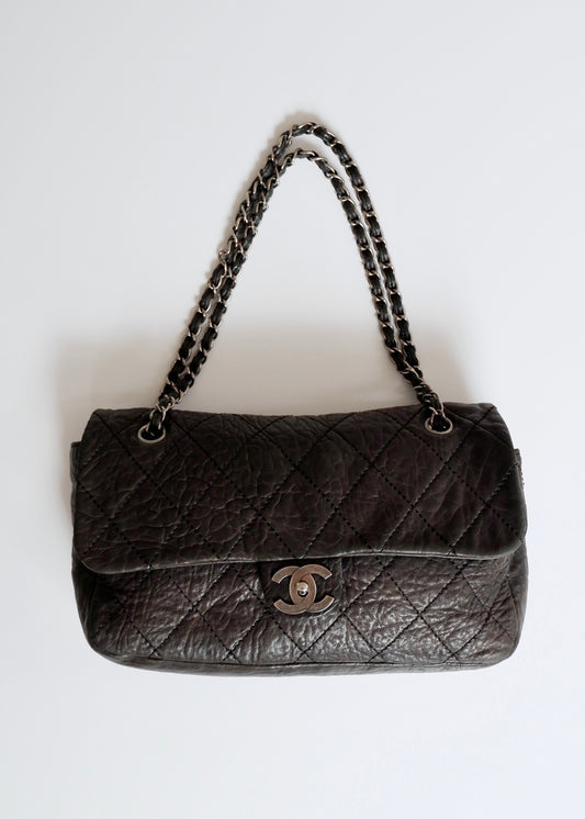 Authentic Preowned Chanel Black Lambskin Elephant Flap Shoulder Bag