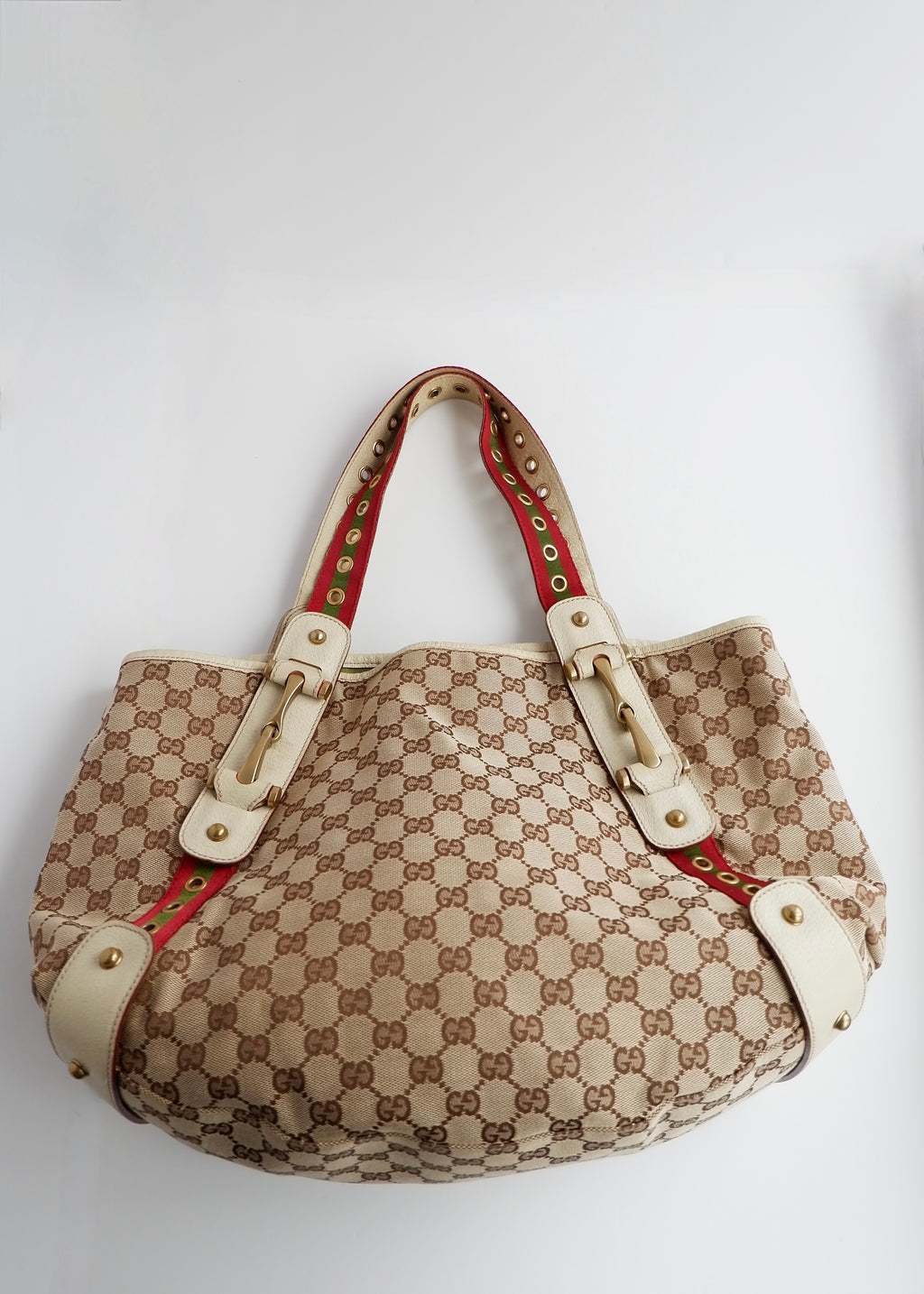 Authentic Preowned Gucci White GG Canvas Sherry Line Hobo Shoulder Bag