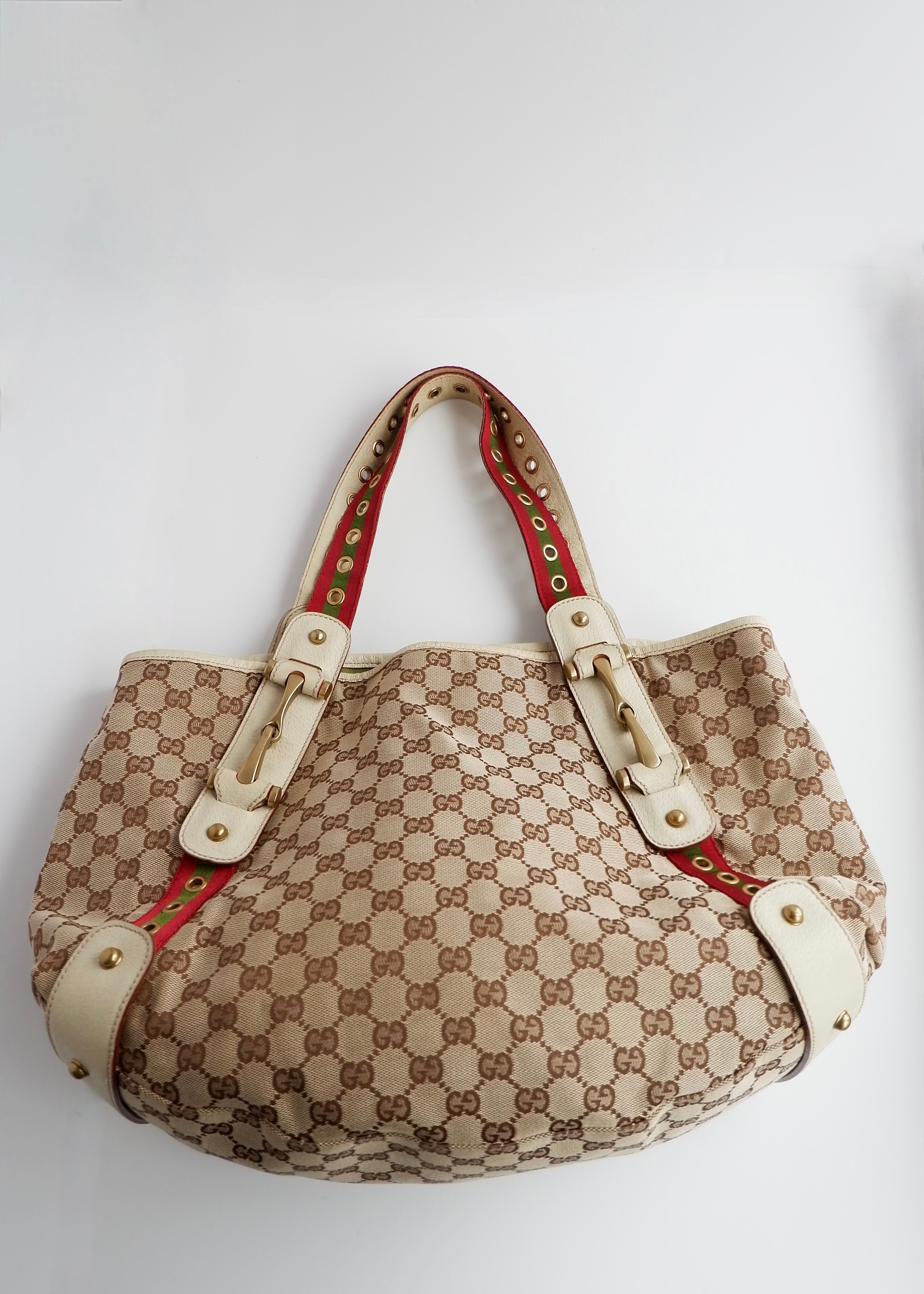 Authentic Preowned Gucci White GG Canvas Sherry Line Hobo Shoulder Bag