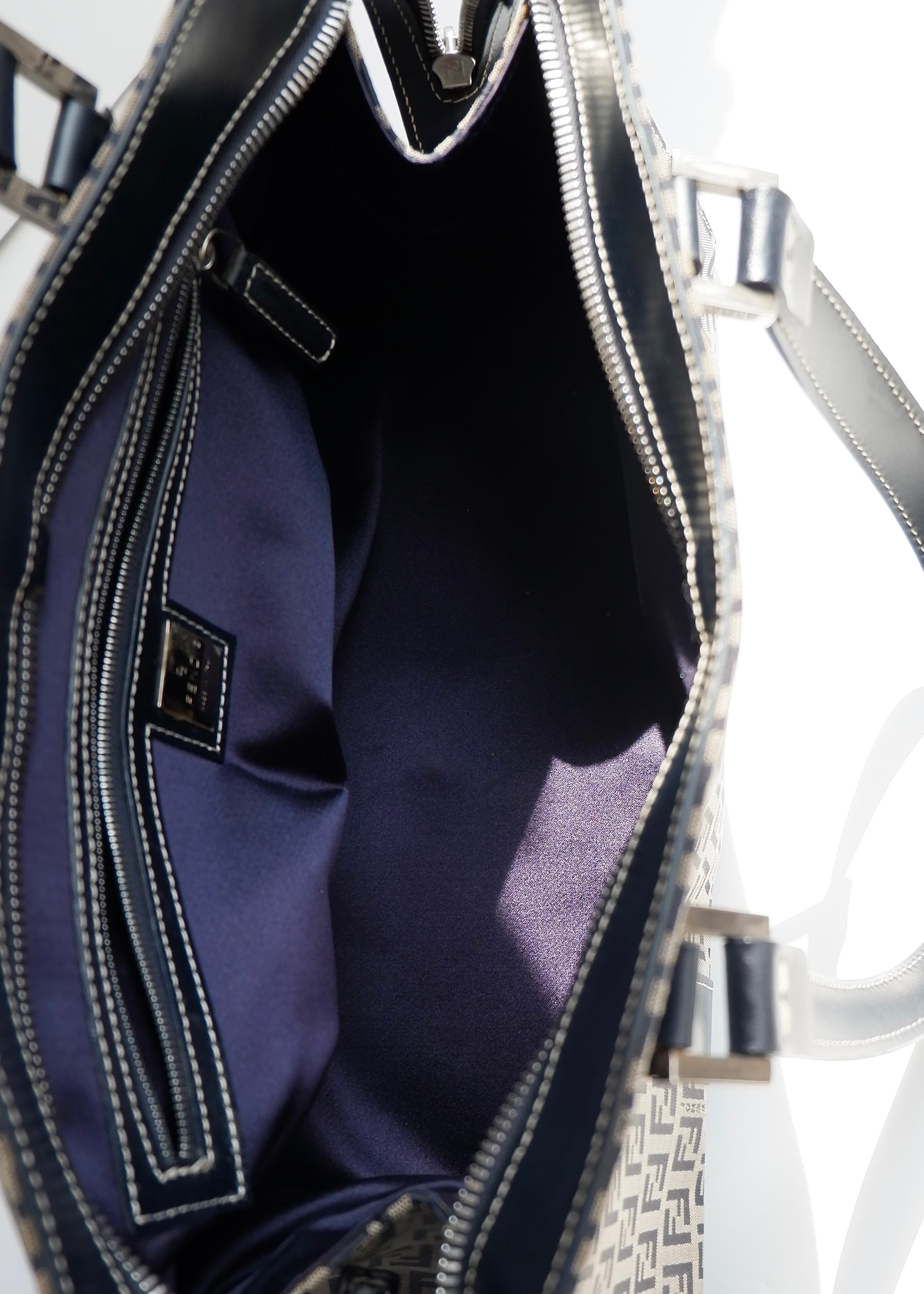 Authentic Preowned Vintage Fendi Navy Zucchino East West Shoulder Bag
