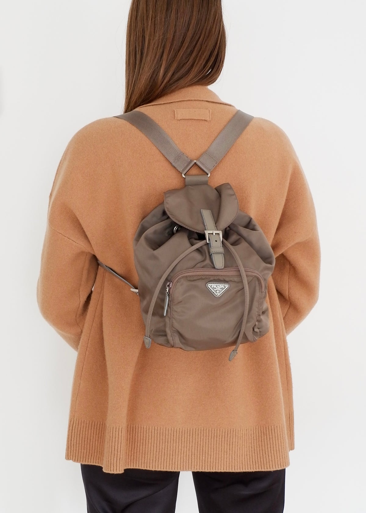 Preowned Prada Khaki Nylon Small Backpack