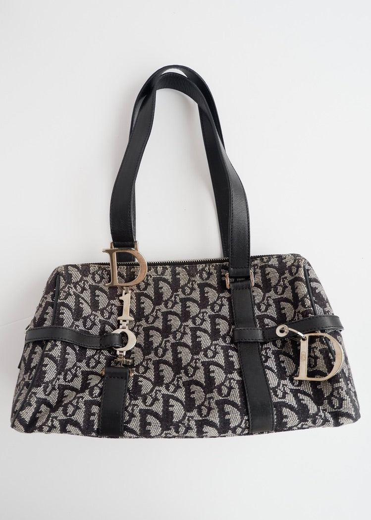 Authentic Preowned Vintage Dior Navy Trotter Boston Bag