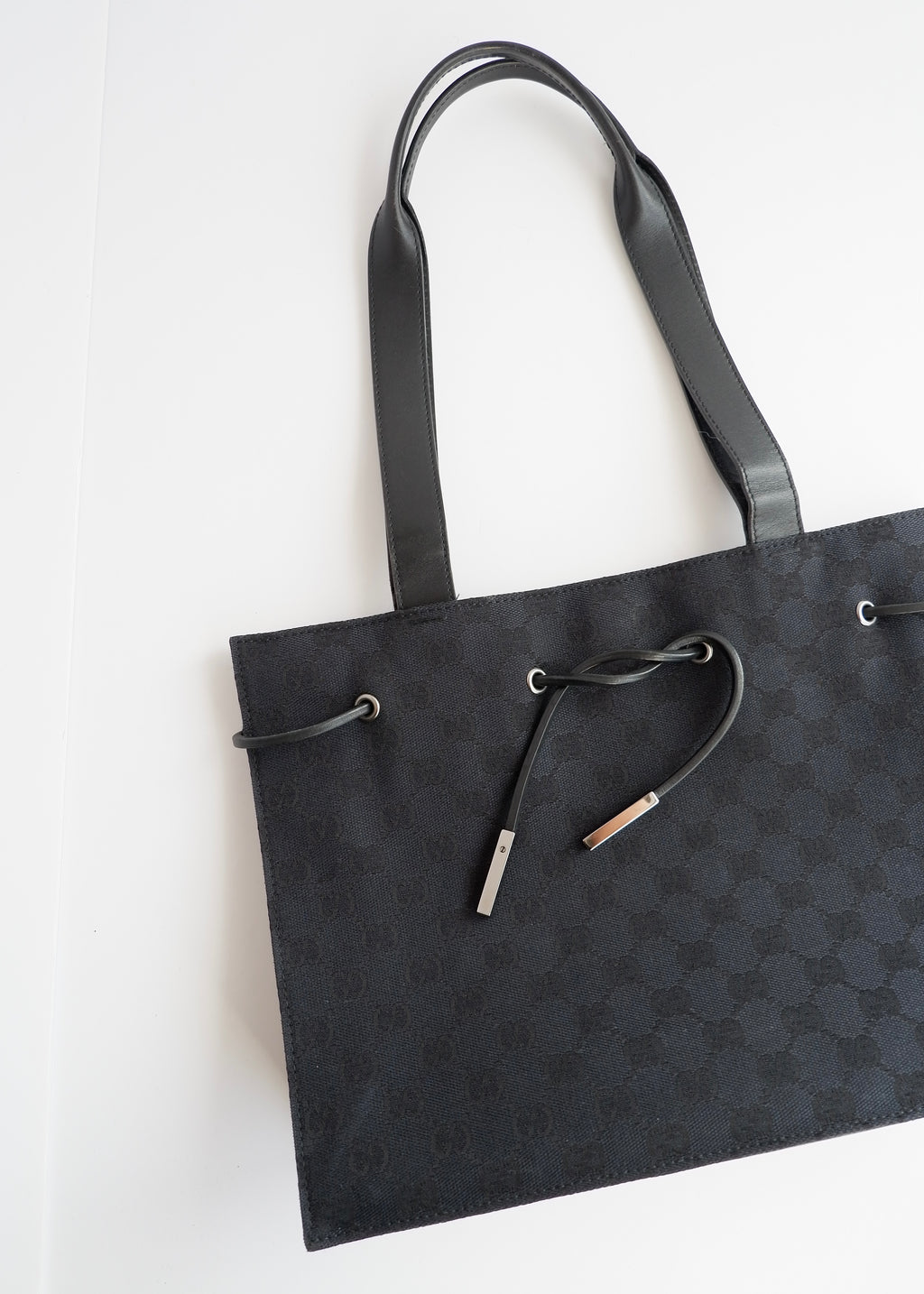 Authentic Preowned Vintage Gucci Black GG Canvas Drawstring Shoulder Bag