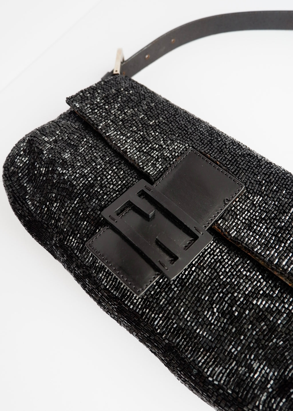 Authentic Preowned Fendi Black Beaded Baguette Shoulder Bag