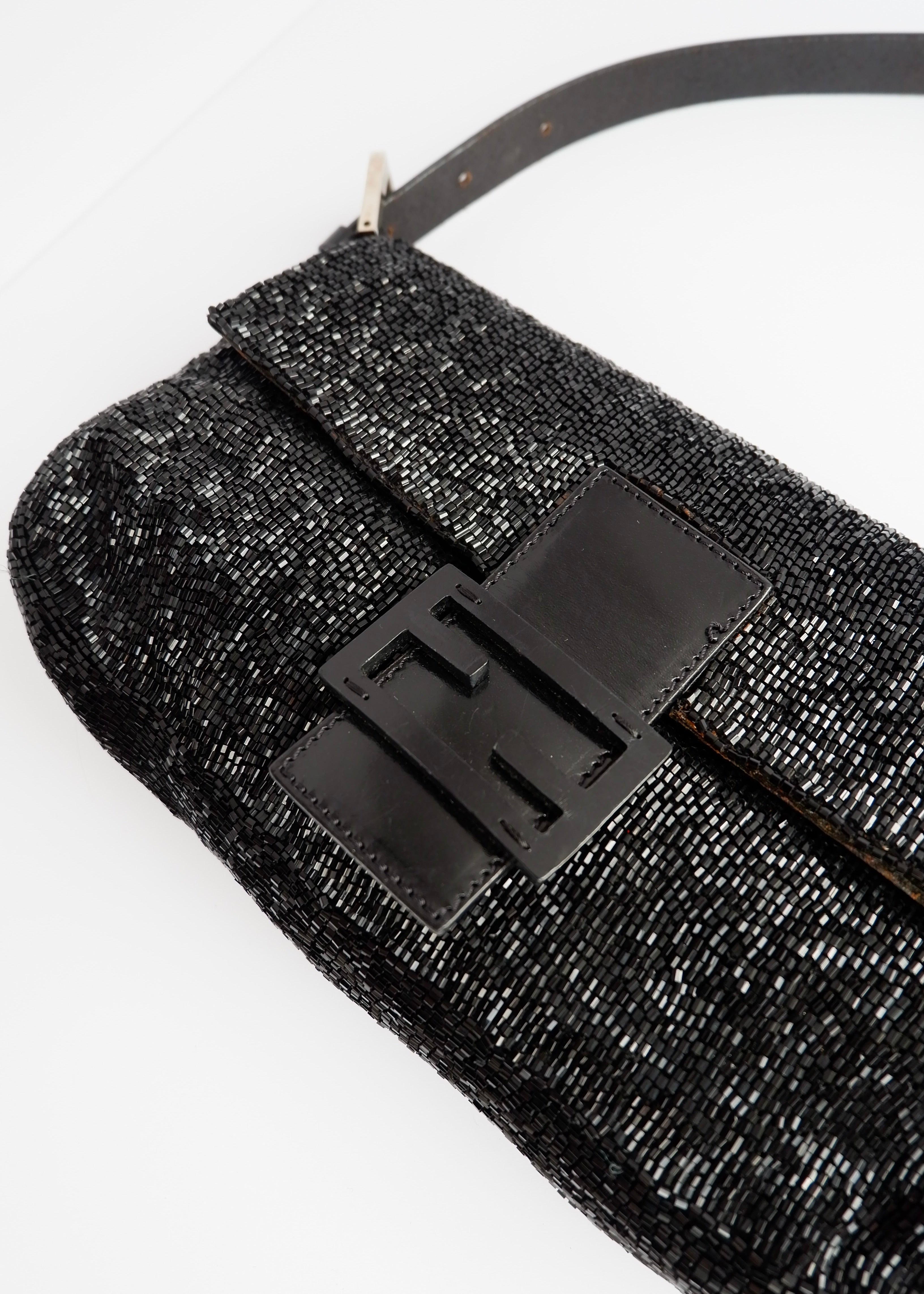 Authentic Preowned Fendi Black Beaded Baguette Shoulder Bag