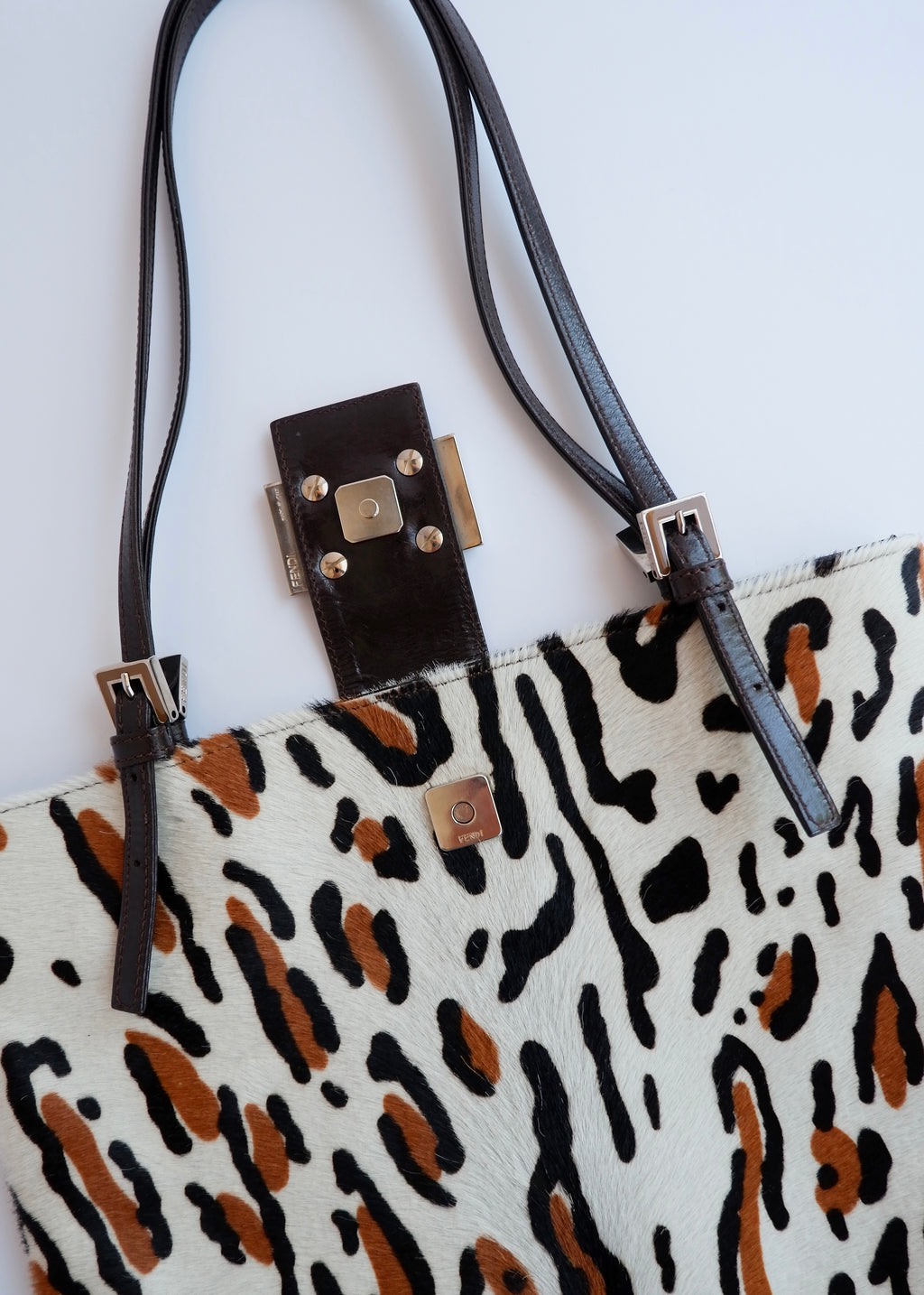 Authentic Preowned Vintage Fendi White Leopard Print Tote Bag