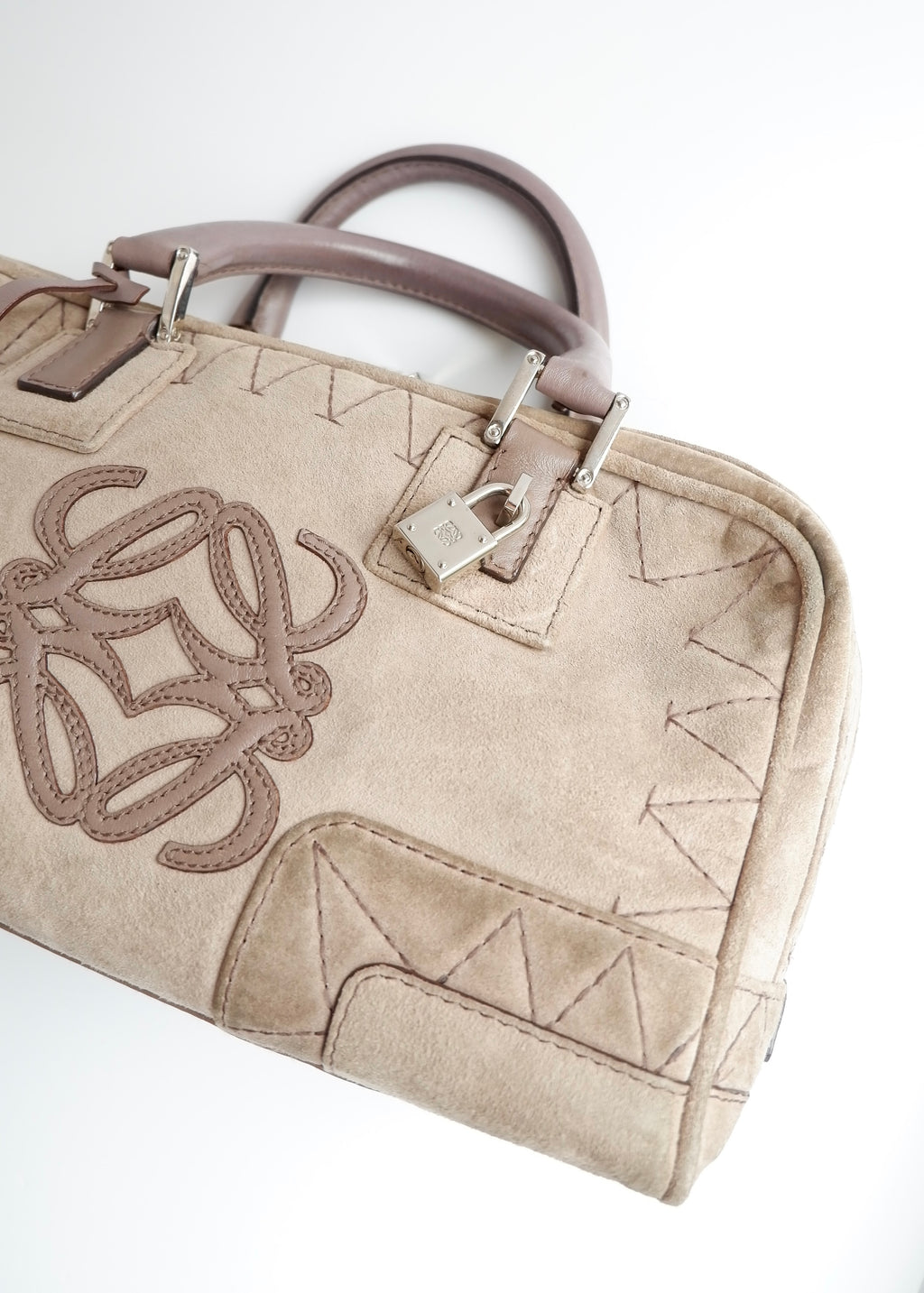 Sac à main Loewe Amazona en daim gris authentique d'occasion